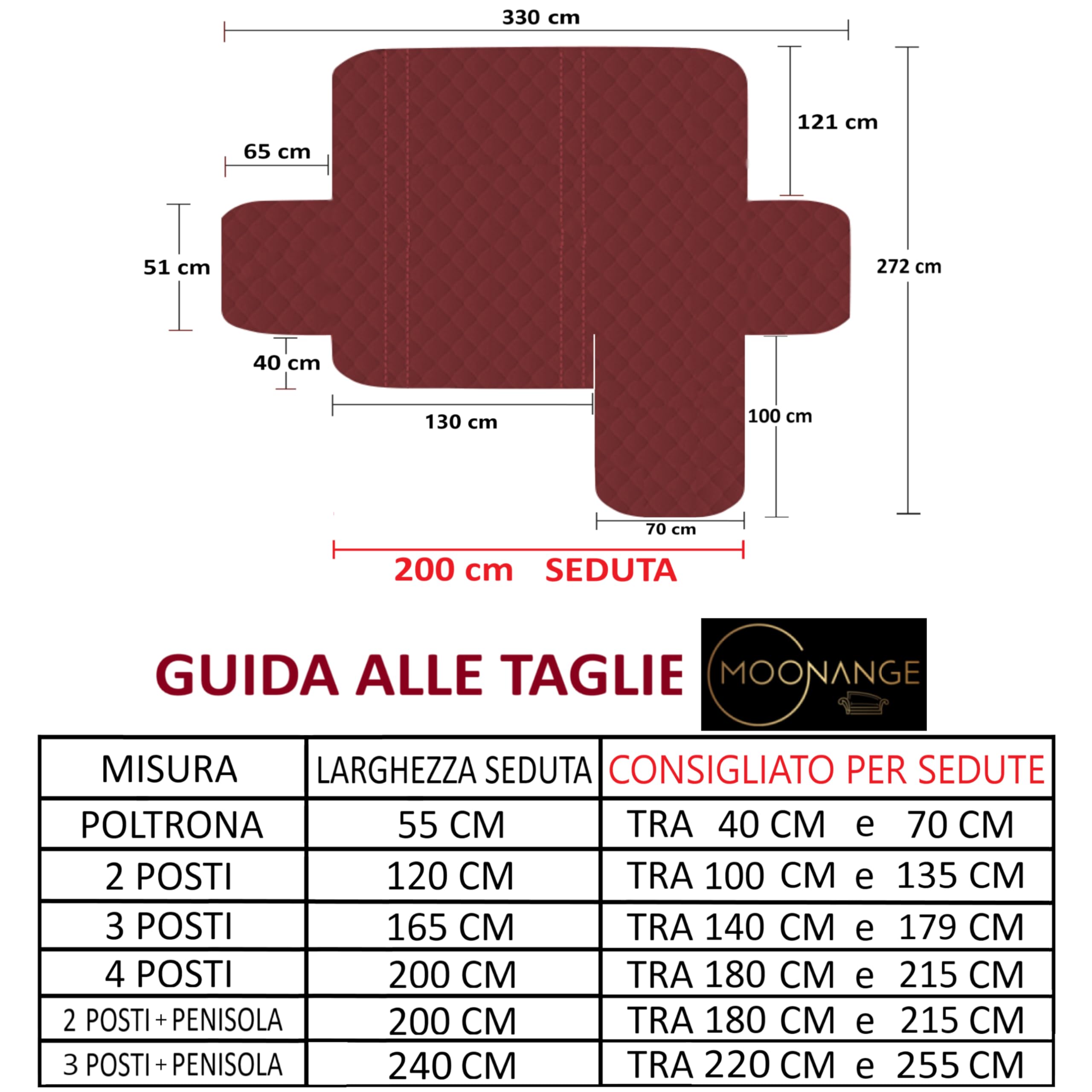 Moonange - Copridivano 2 posti con Penisola - Seduta 200 cm - Copridivano Impermeabile - Copridivano Angolare - Antiscivolo - Antimacchia - Reversibile - Antigraffio - Antipelo - Grigio Chiaro