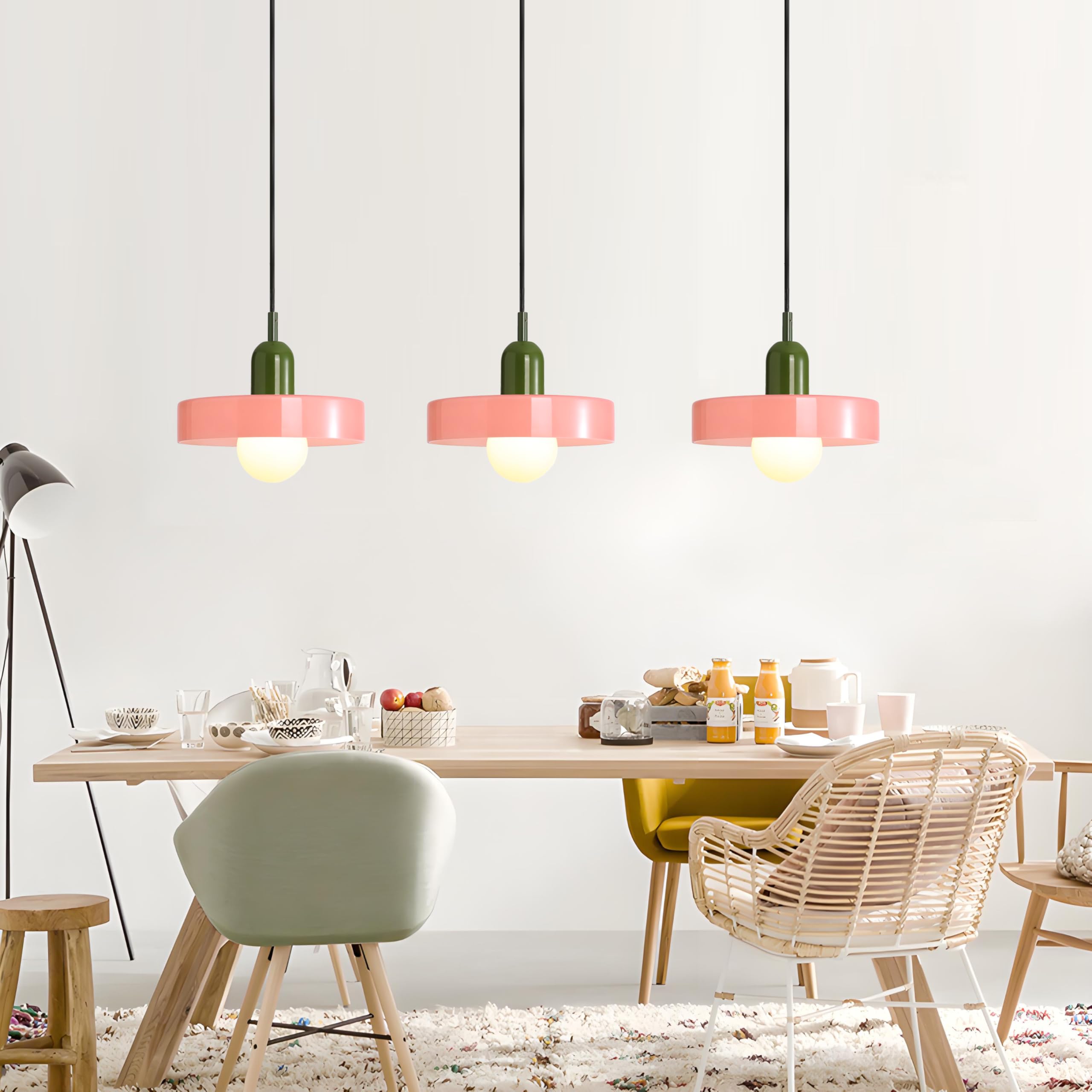 25cm Lampada a Sospensione Moderna in Vetro Rotondo, Base E27, Regolabile in Altezza, Lampadario Sospeso da Soffitto per Cucina, Sala da pranzo, Camera da letto (Rosa)