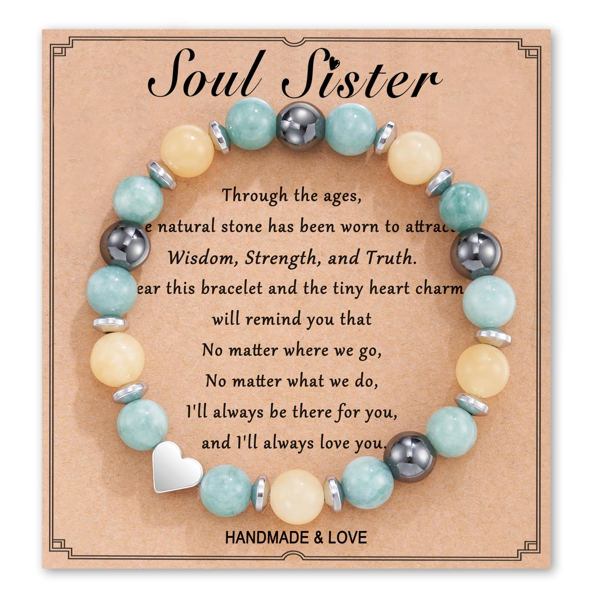 HGDEER Natural Stone Heart Bracele for Sister Friend with Gift Message Card, Suitable as a Gifts on Birthday Graduation Mothers Day Christmas Valentines Day
