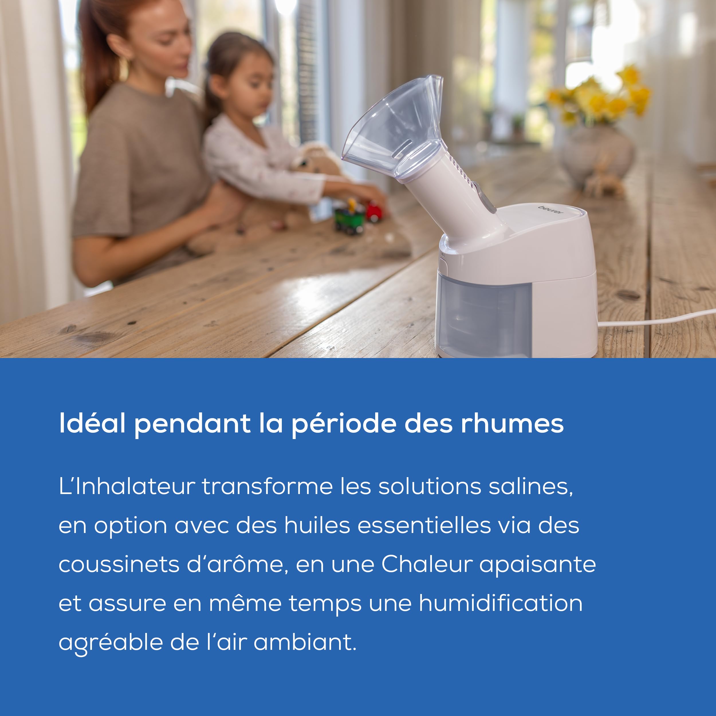 Beurer SI 40 Nébuliseur à vapeur, pour l'humidification de la bouche, du nez et de la gorge, nébulisation de solution saline et d'huiles essentielles, humidificateur d'air, extra silencieux