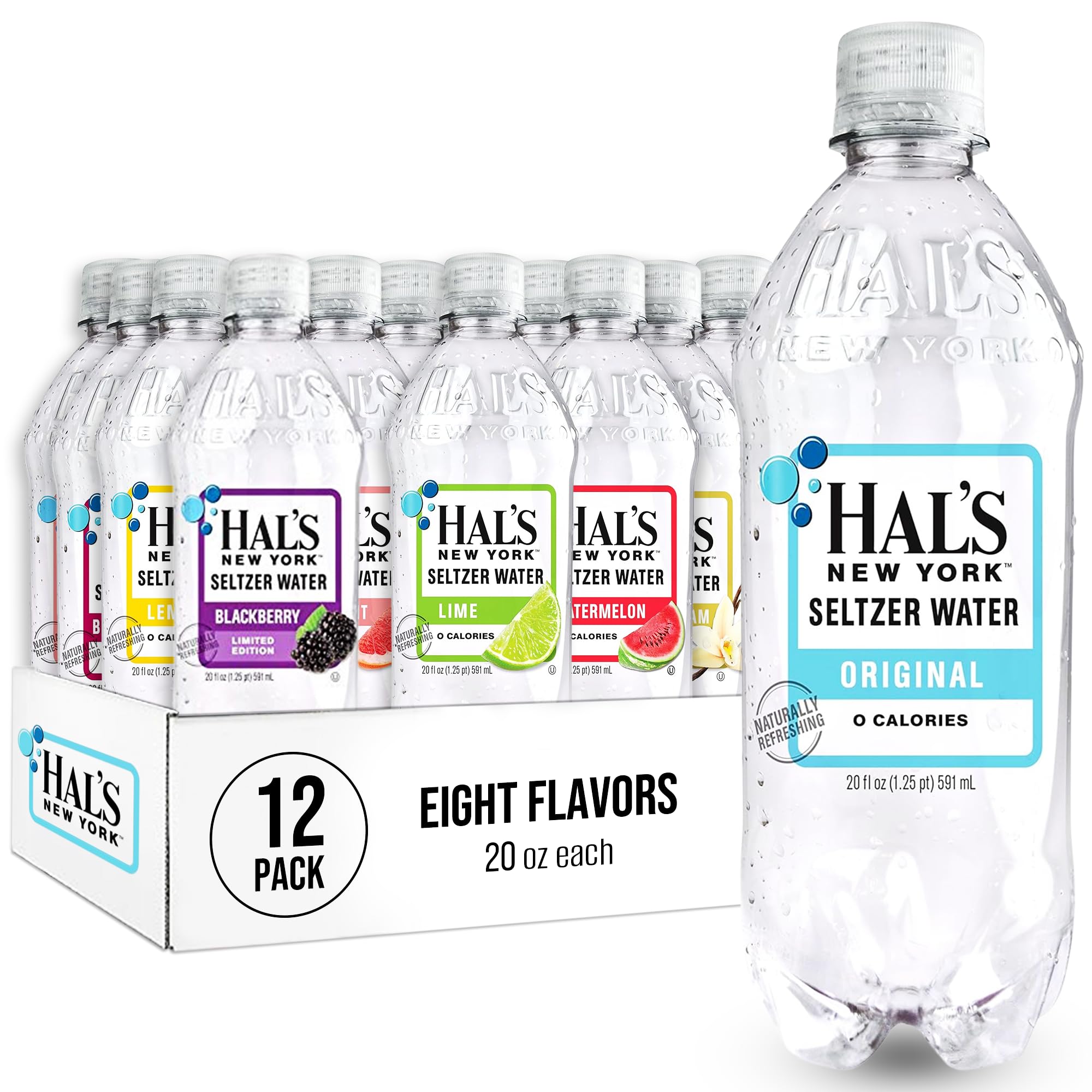 Hal's New York Seltzer Water Variety Flavor Pack, 20 ounces (12 Pack)