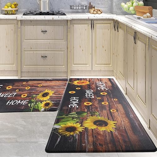 Home Sweet Home - Tapetes de cocina de girasol para piso, 2 piezas, antifatiga, para cocina, impermeables, antideslizantes, de espuma viscoelástica,