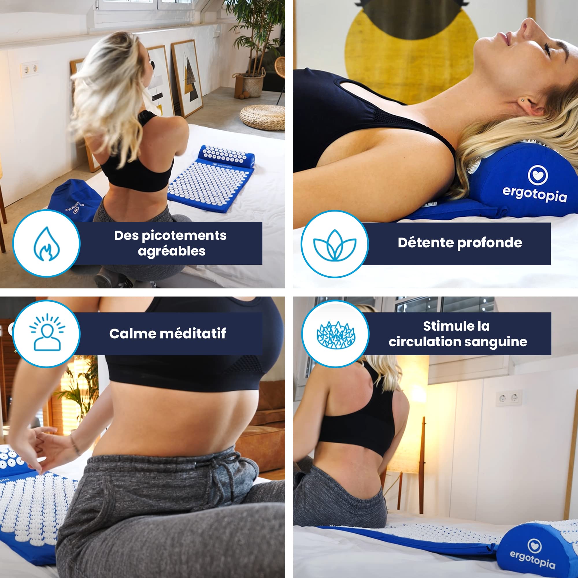 Ergotopia Tapis d'acupression pour une détente apaisante - Tapis de massage pour des moments calmes et une meilleure circulation sanguine - Avec coussin d'acupression