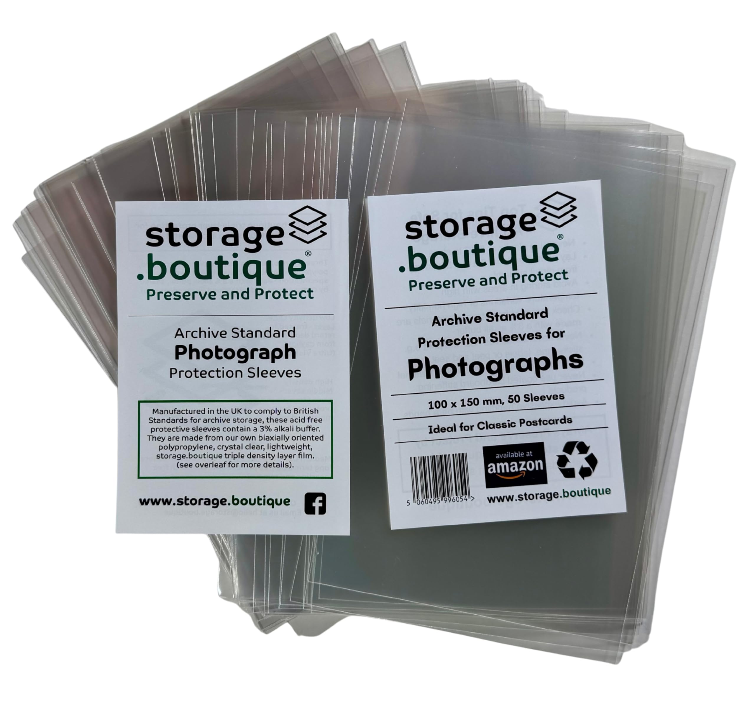 storage.boutique Photograph Protection Sleeves, Archive Standard, Acid Free, Postcard Size, 150 x 100 mm, 50