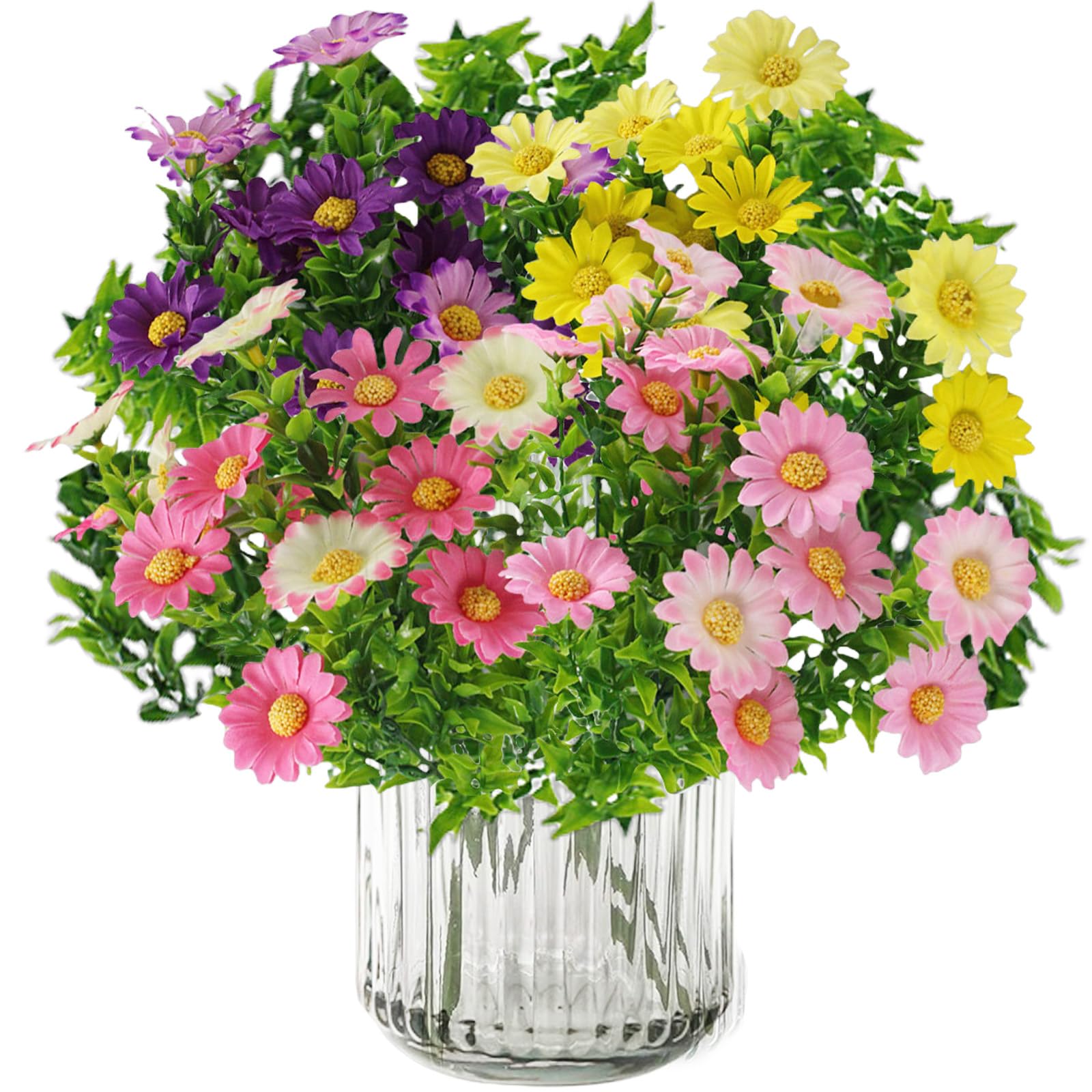 astylishome Small Artificial Flowers Outdoor UV Resistant Flower Faux Autumn Plants for Fall Decoration Window Farmhouse Indoor Outside Decor Pink Yellow Purple 2014