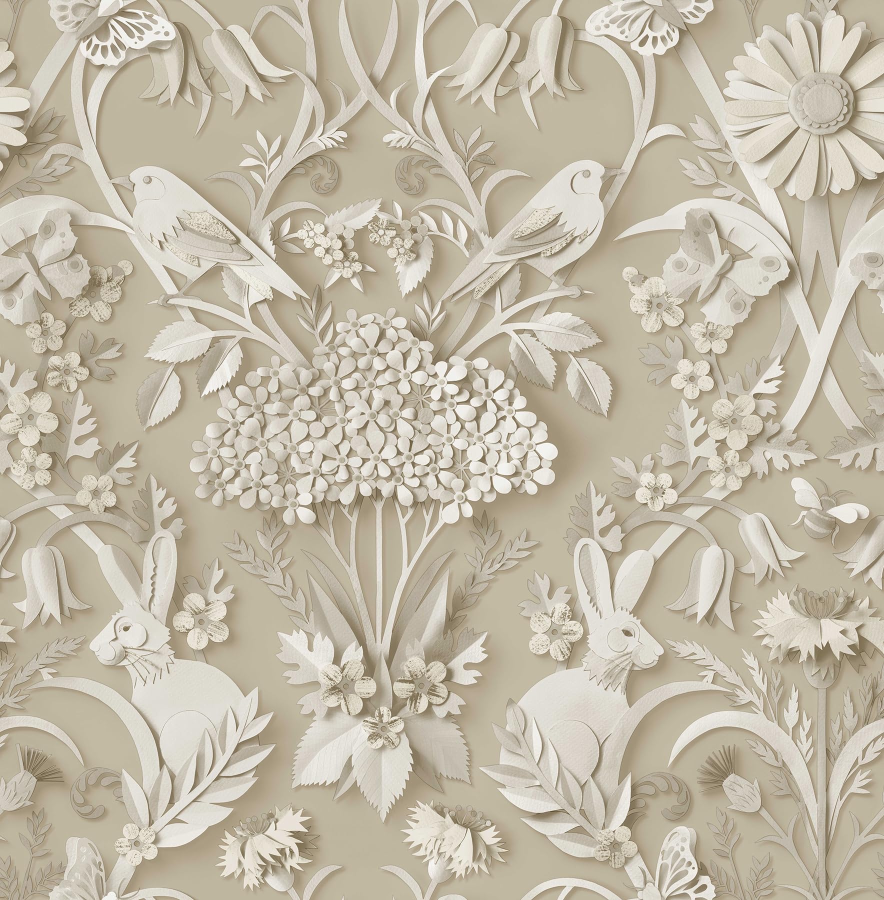 Fine Decor Woodland Natural Wallpaper Floral Leaves Animal Print Feature Wall