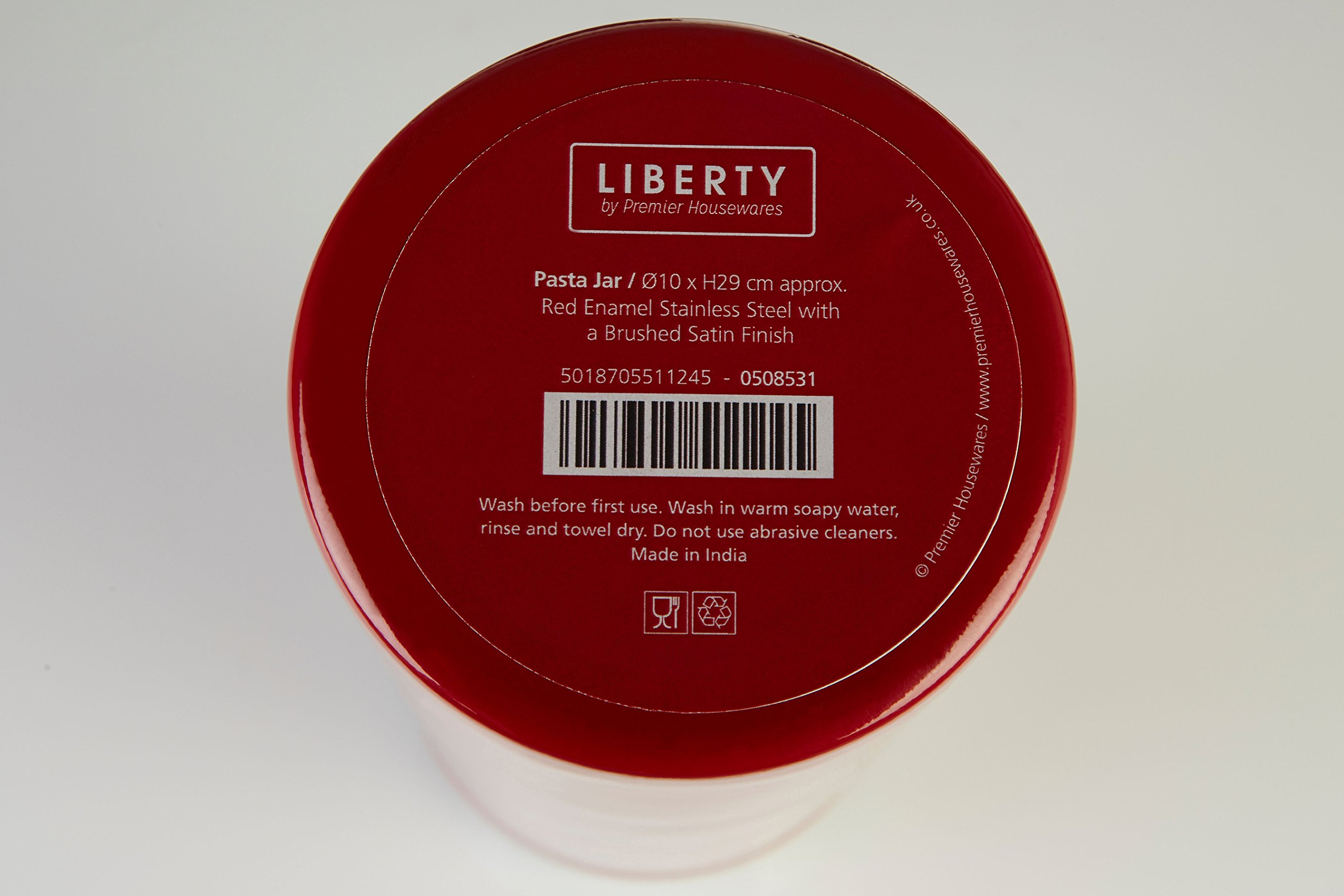 PREMIER Housewares 0508531 Barattolo Pasta, Coperchio in in Acciaio Inox Satinato, Rosso