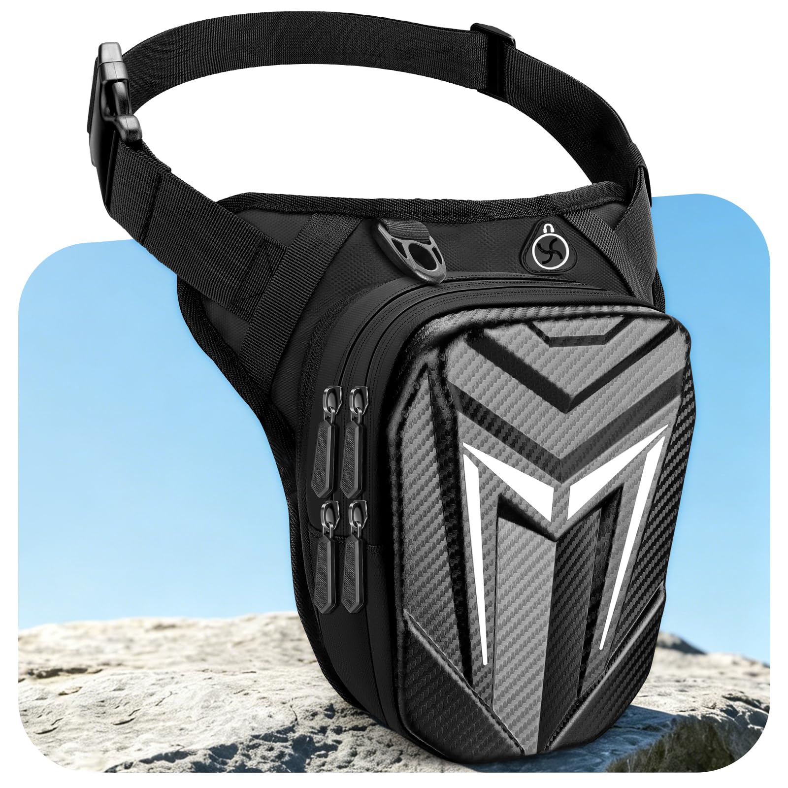 Mohard Sacoche de Jambe Moto, Sac d'Équipement Moto Jambe Réglable pour Femme Homme, Stockage Extensible & Bande Réfléchissante, Sac Banane Pochette Cuisse Multifontion pour Randonnée Cyclisme Pêche