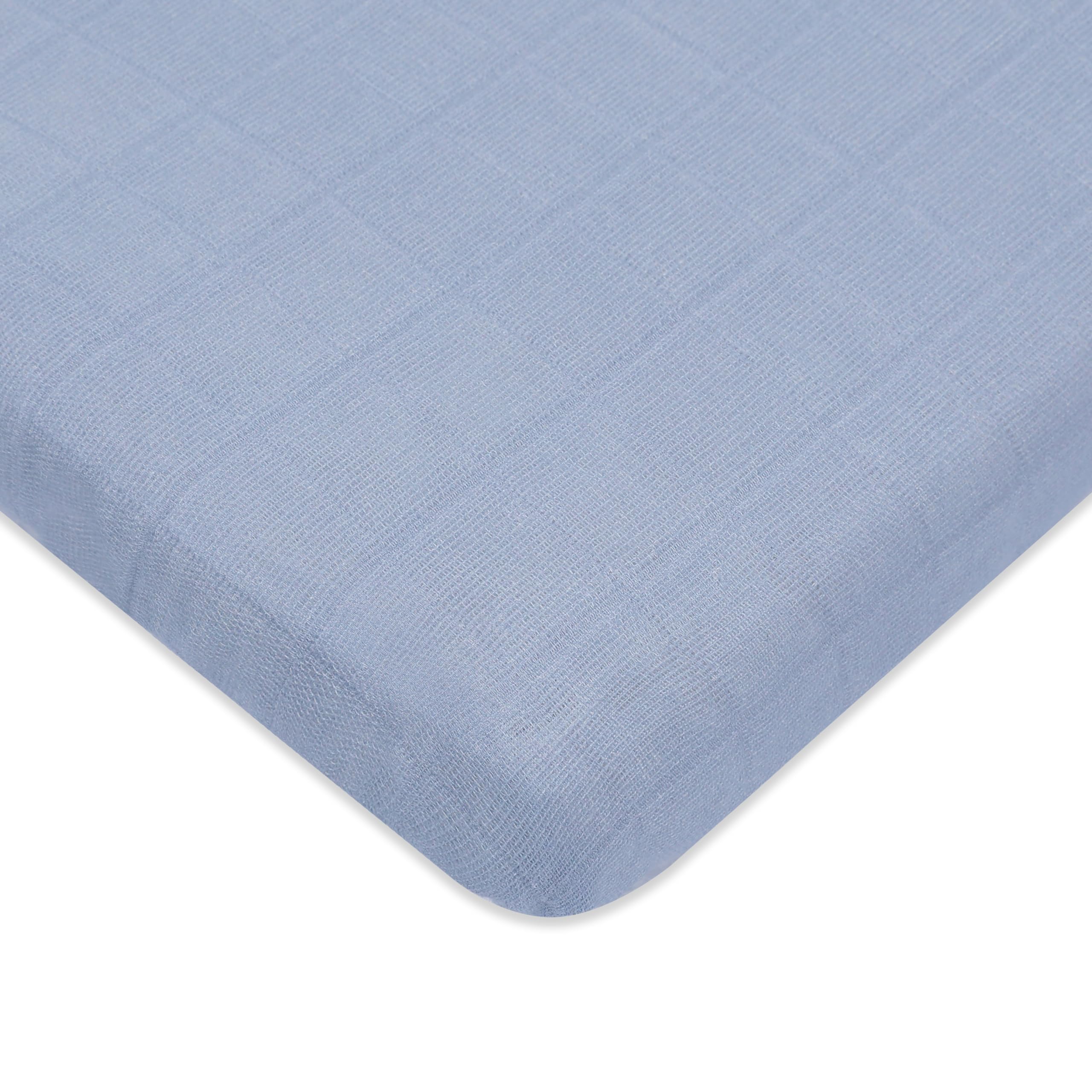 Babyletto 100% Organic Cotton All-Stages Midi Crib Sheet, GOTS-Certified, Fitted 360°, Ultra-Soft and Breathable Muslin - Dewdrop Blue
