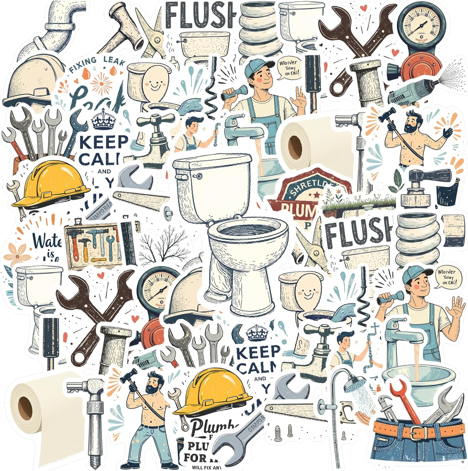 35pcs Plumbing Tools Maintenance Stickers Toy Plumbing Stickers Mechanical Tool Decals for Guitar Laptop Helmet Skateboard Guitar DIY Bicycle Skateboard Laptop Luggage Decor