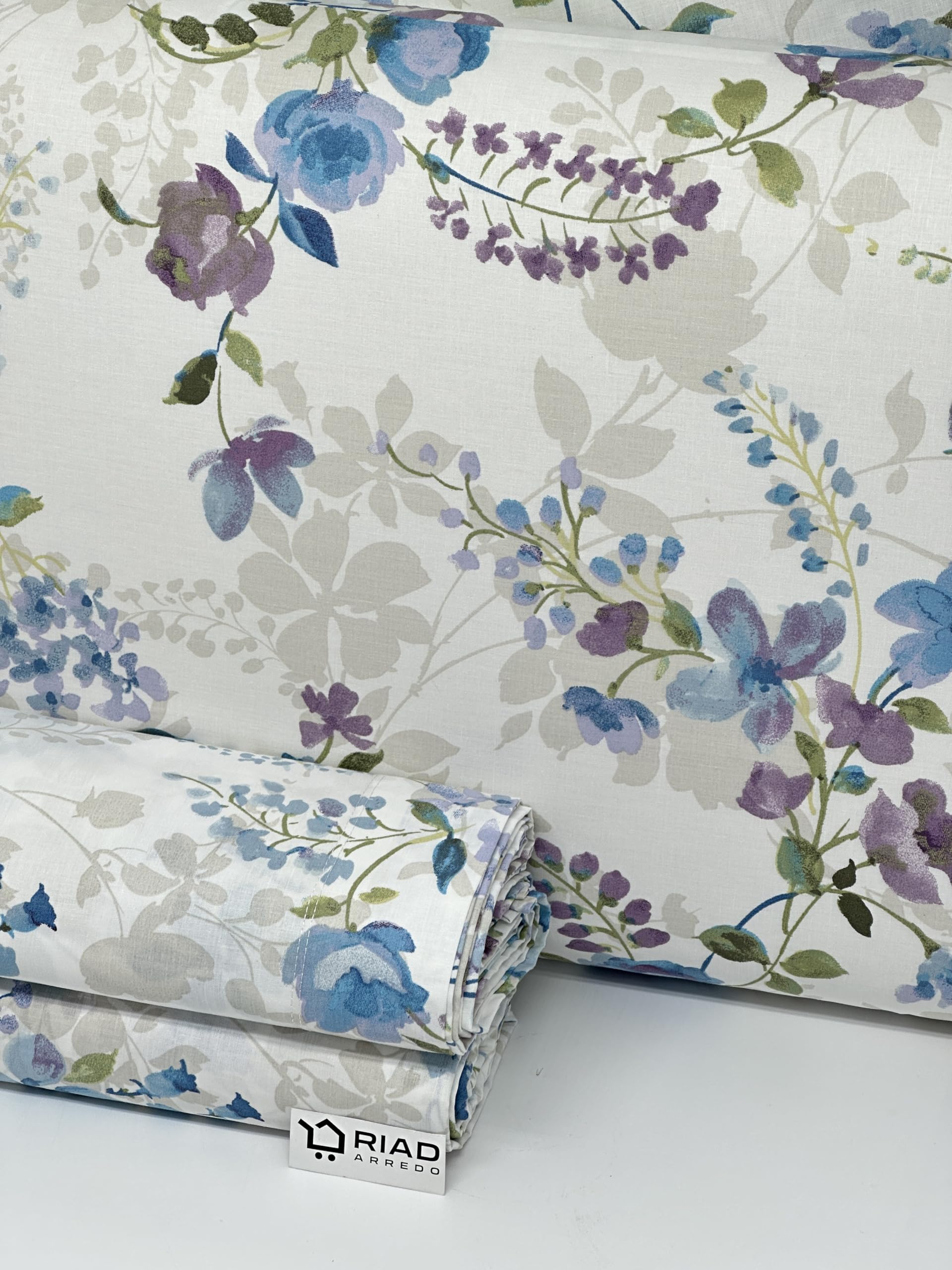 Riad Arredo Set Lenzuola Letto Matrimoniale 100% Cotone PERCALLE - Completo Letto Morbido in Prezioso Percalle (Ilaria Blue)