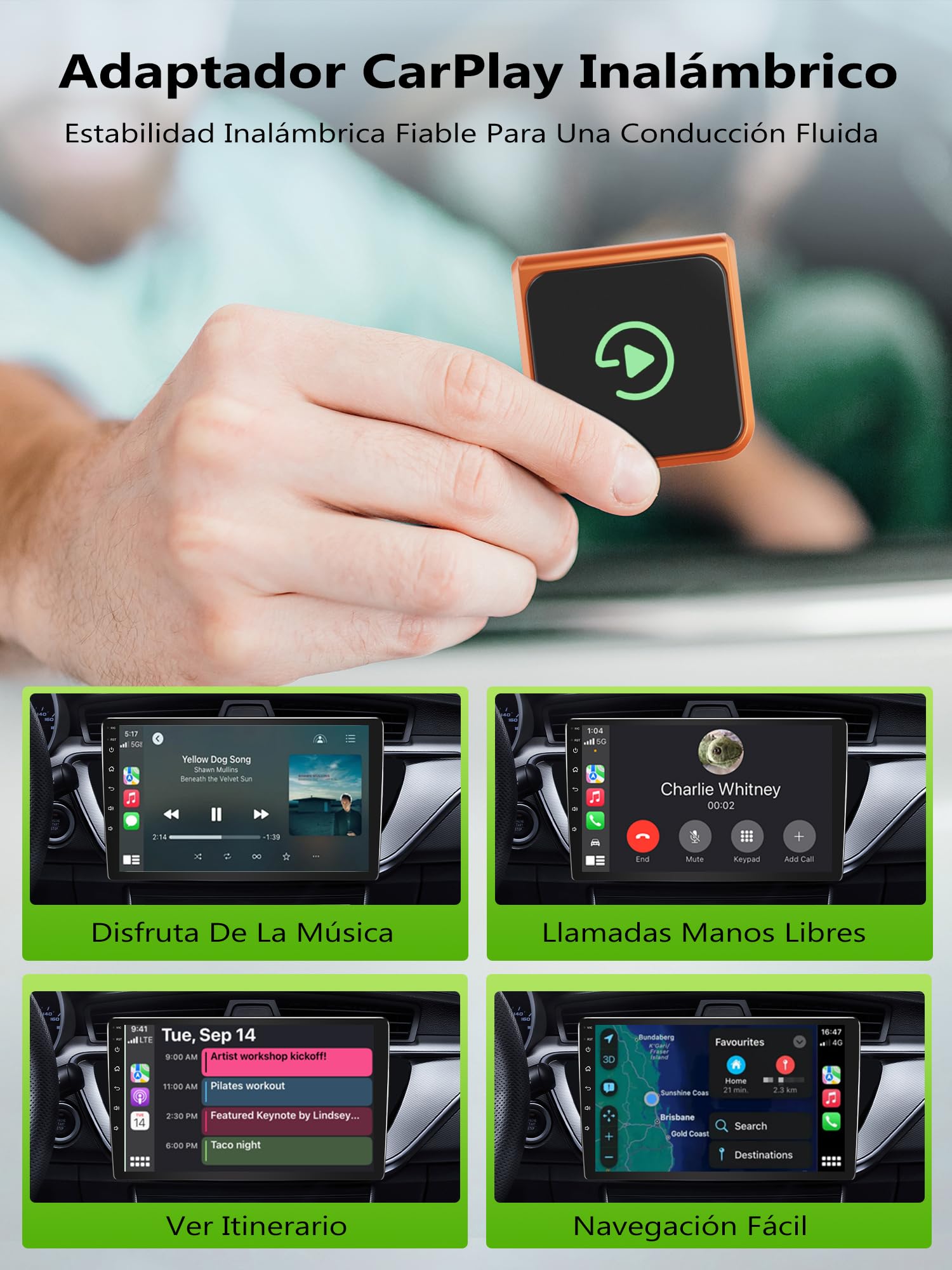CarPlay Inalámbrico Android Auto Inalámbrico: Adaptador 2 en 1 Mini con Conexión Rápida Automática, Plug & Play, USB-A/C, WiFi Dual 2.4/5GHz, Auto Reconexión, Compatible iPhone iOS 10+ & Android 11+