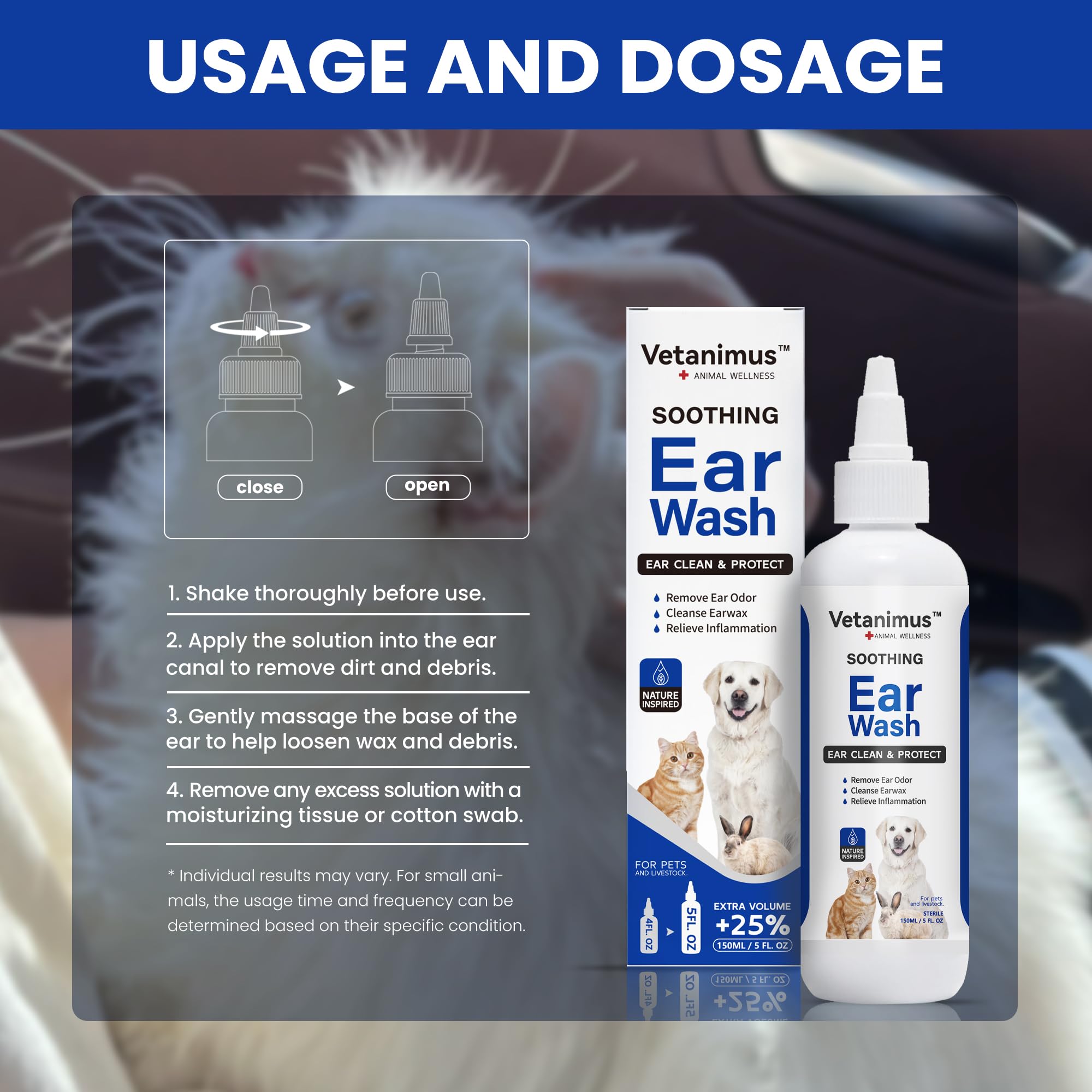 Ear Wash 150ml/5 fl.oz for Dogs, Cats and Livestock Ear Clean and Protect 1 Bottle - image 5