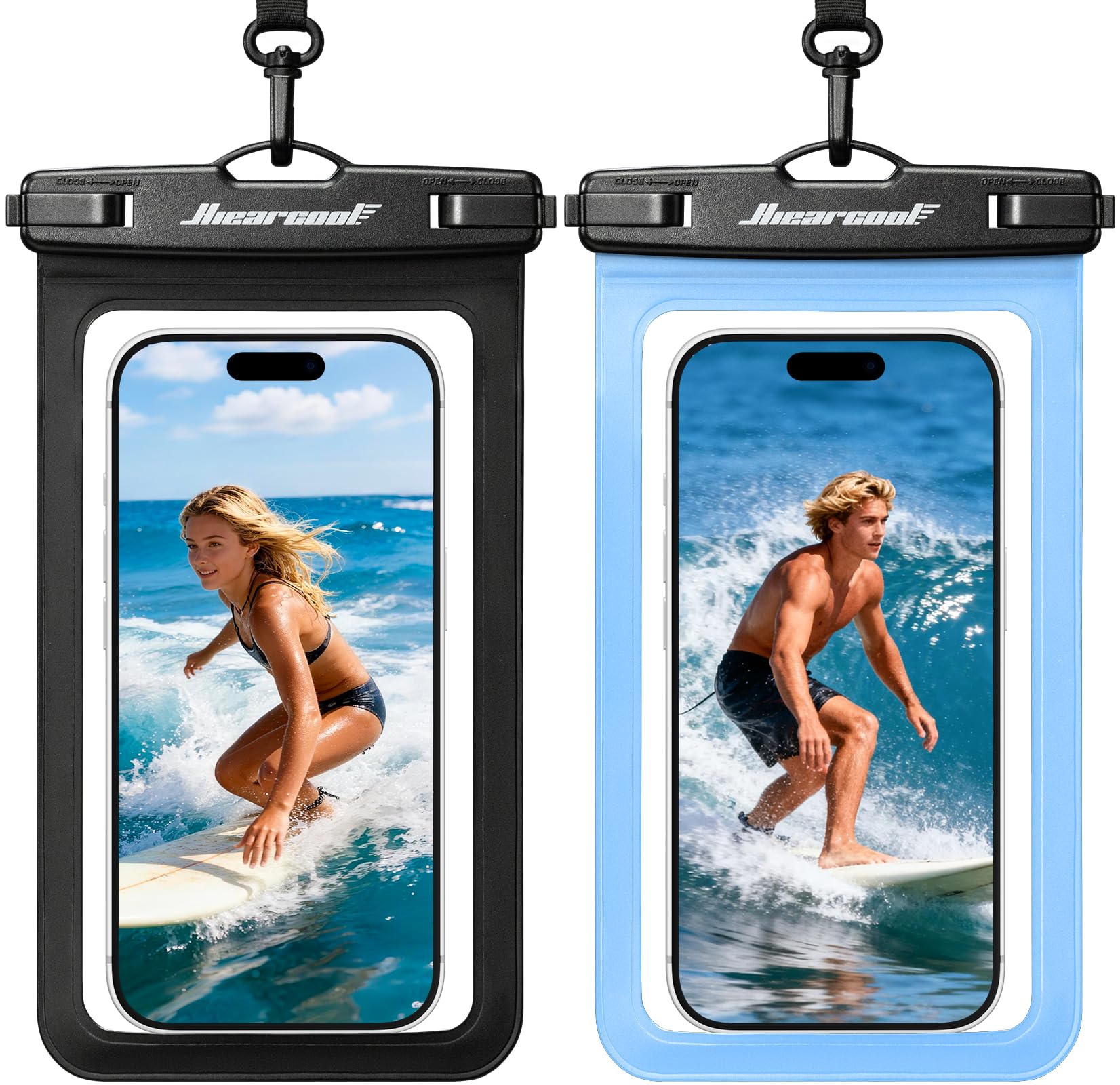 Hiearcool Waterproof Phone Pouch, Waterproof Beach Bag Compatible for iPhone 17 16 15 14 13 Pro Max, IPX8 Cellphone Travel Essentials for Beach -Black