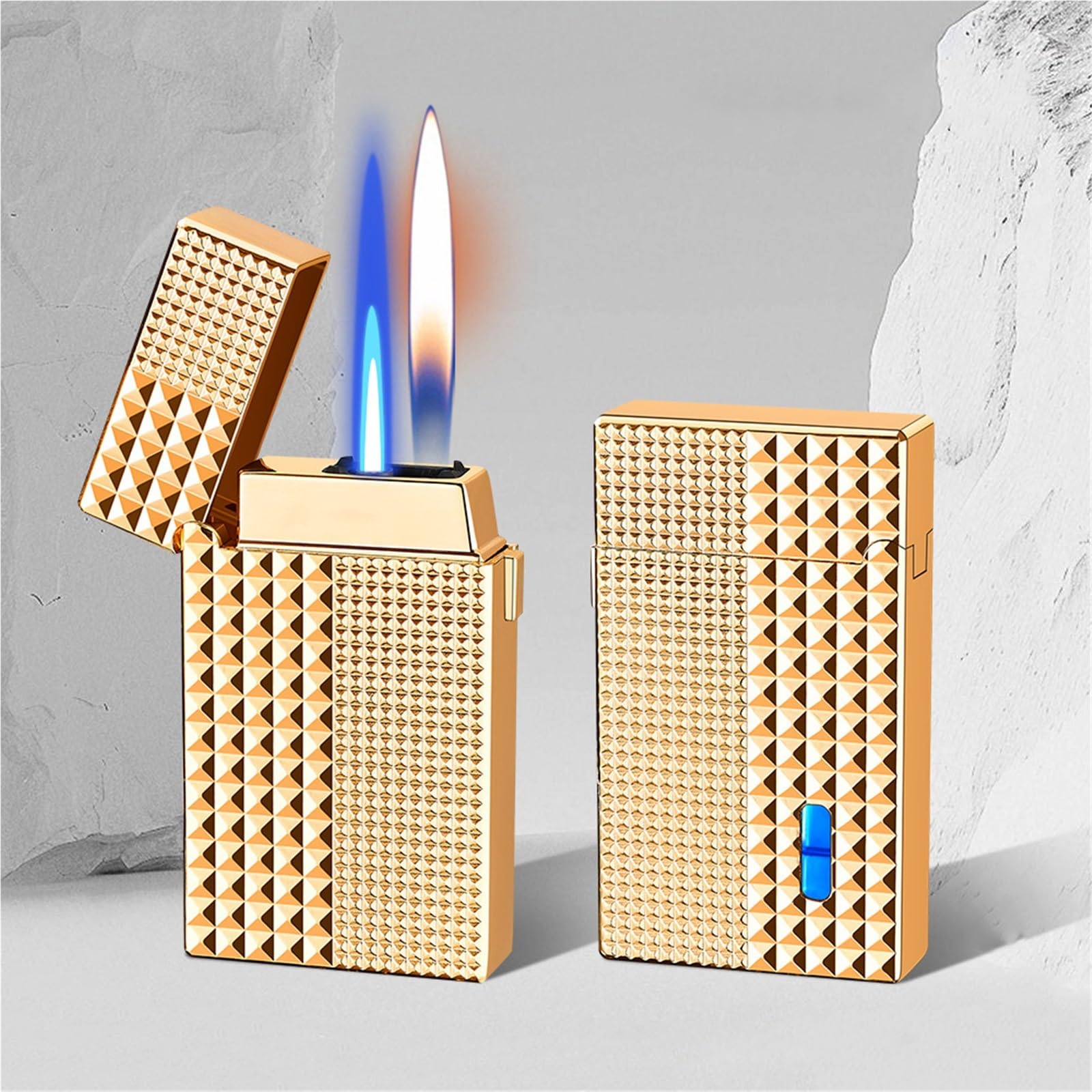 Encendedor de butano de llama dual ajustable y resistente al viento