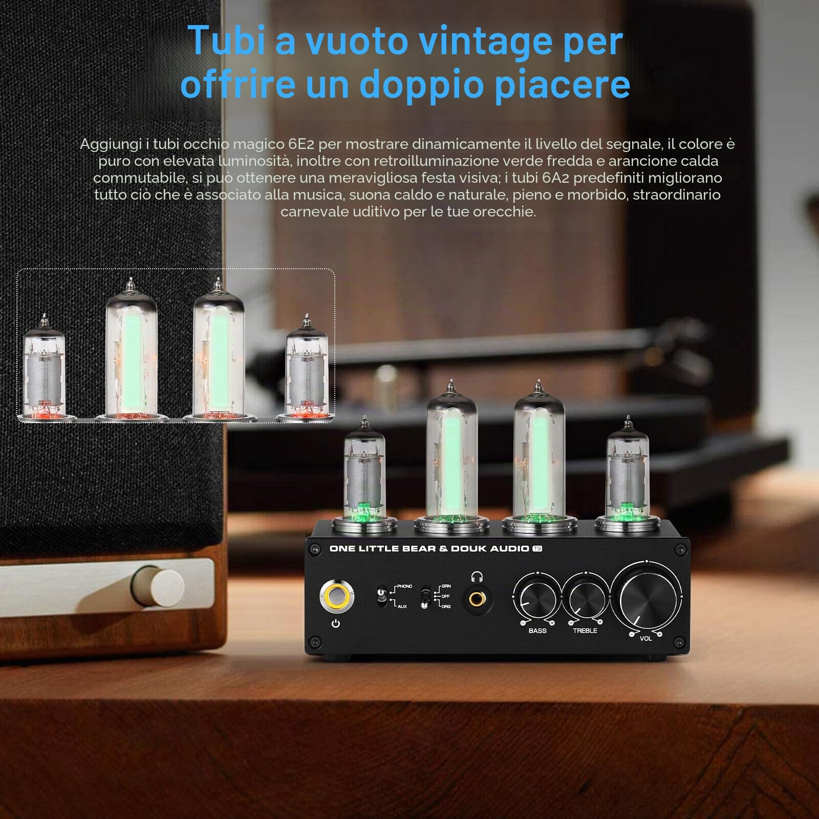HiFi 6E2 Preamplificatore a valvole Phono Preamp per giradischi MM/MC Amplificatore per cuffie
