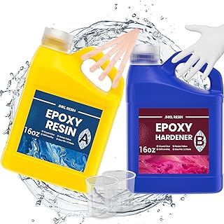 JHKL RESIN Epoxy Resin Kit, 32OZ Food Safe Epoxy Resin Casting & Coating, Crystal Clear and Fast Cure & NO Bubble and Self Leveling to Easy Mix 1:1 for DIY Jewelry Making, Art Crafts, Wood & Resin
