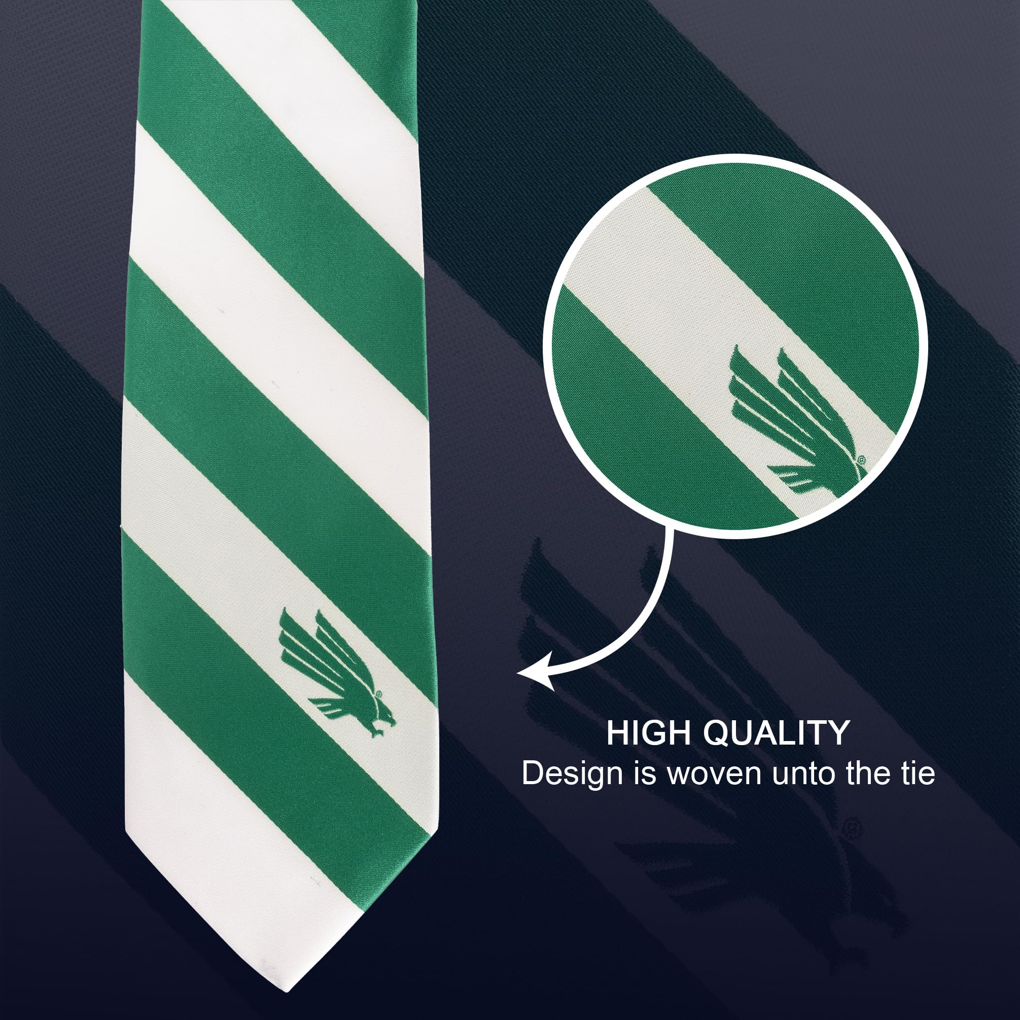Desert Cactus University of North Texas Tie UNT Mean Green 100% Polyester with Logo Officially Licensed (Style A)
