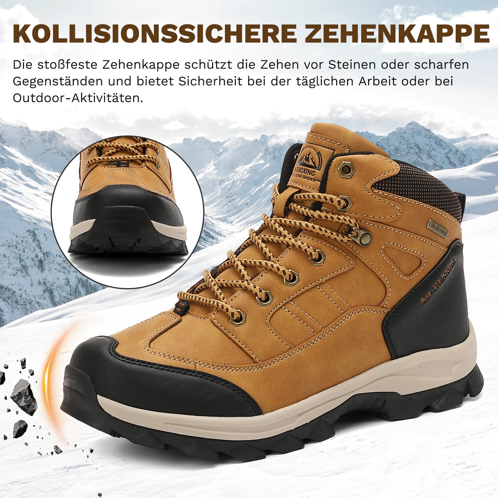AX BOXING Winterschuhe Herren Gefüttert Winterstiefel Wanderschuhe Rutschfeste Warm Schneestiefel Outdoor Trekkingschuhe 41-46 EU