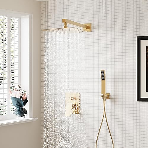 Miniatura 2 de Sistema de ducha dorado, juego de grifo de ducha con cabezal de ducha de alta presión de 10 pulgadas y mano, juego de cabezal de ducha de baño