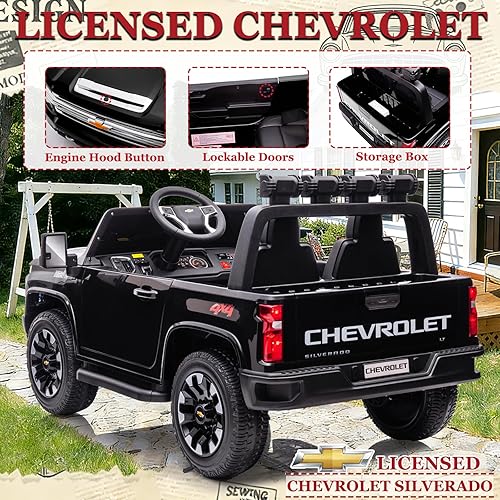 Miniatura 5 de NEWQIDA Coche eléctrico de 24 V para niños con control remoto, licencia Chevrolet Silverado HD, batería de 7ah, vehículo de juguete tipo Ride-on