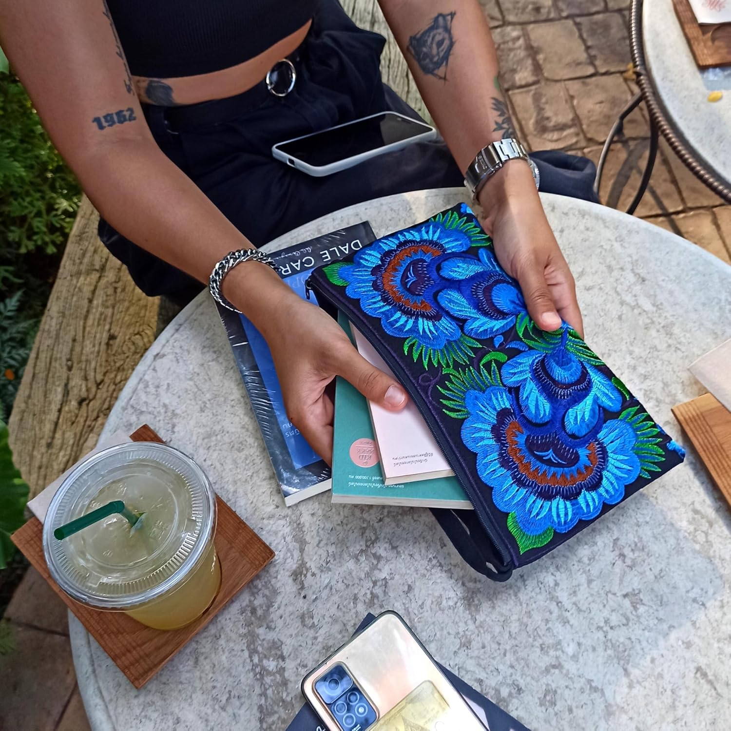 Sabai Jai - Floral Embroidered Boho Clutch - Handmade Ethnic Flower Wristlet Purse - Image 2