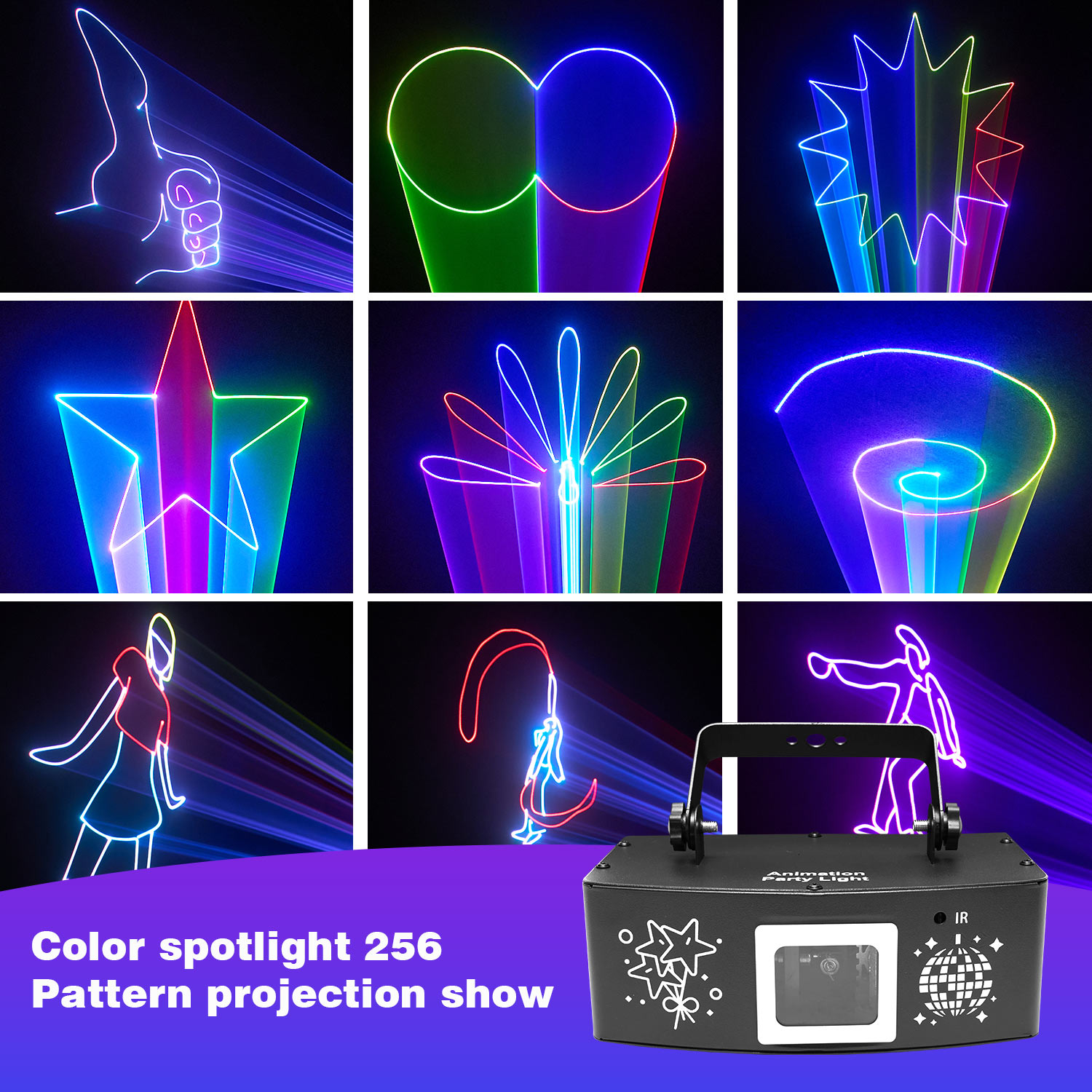 Image of 3D Animated RGB Laser DJ Light - Full-Color Scanning Beams, 200+ Patterns, 15K High-Speed Scanner, Pattern Size Control, Sound Activated DMX512 & Remote for Clubs, DJs & Parties | Flashback Events