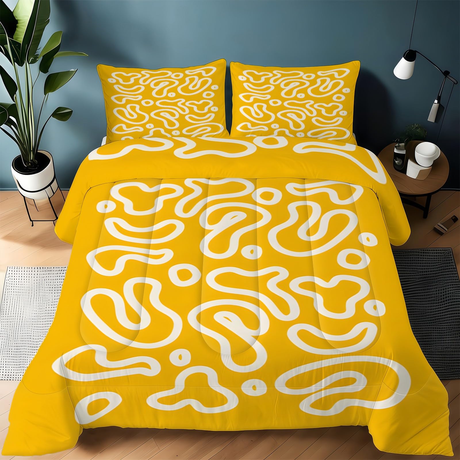 Couette 240x260 chaude jaune pour 2 personnes avec 2 taies d'oreiller