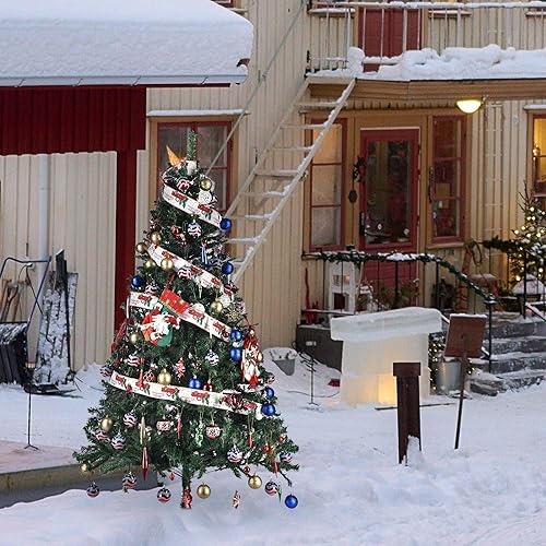 Miniatura 8 de Yescom Árbol de Navidad artificial de 6 pies, árbol de Navidad verde, con bisagras plegables, 670 puntas de ramas para fiestas, vacaciones, oficina,