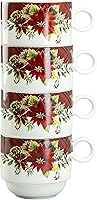 Vista 3 de Juego de 4 tazas apilables de café y té de 10 onzas con soporte de metal (Poinsettia)