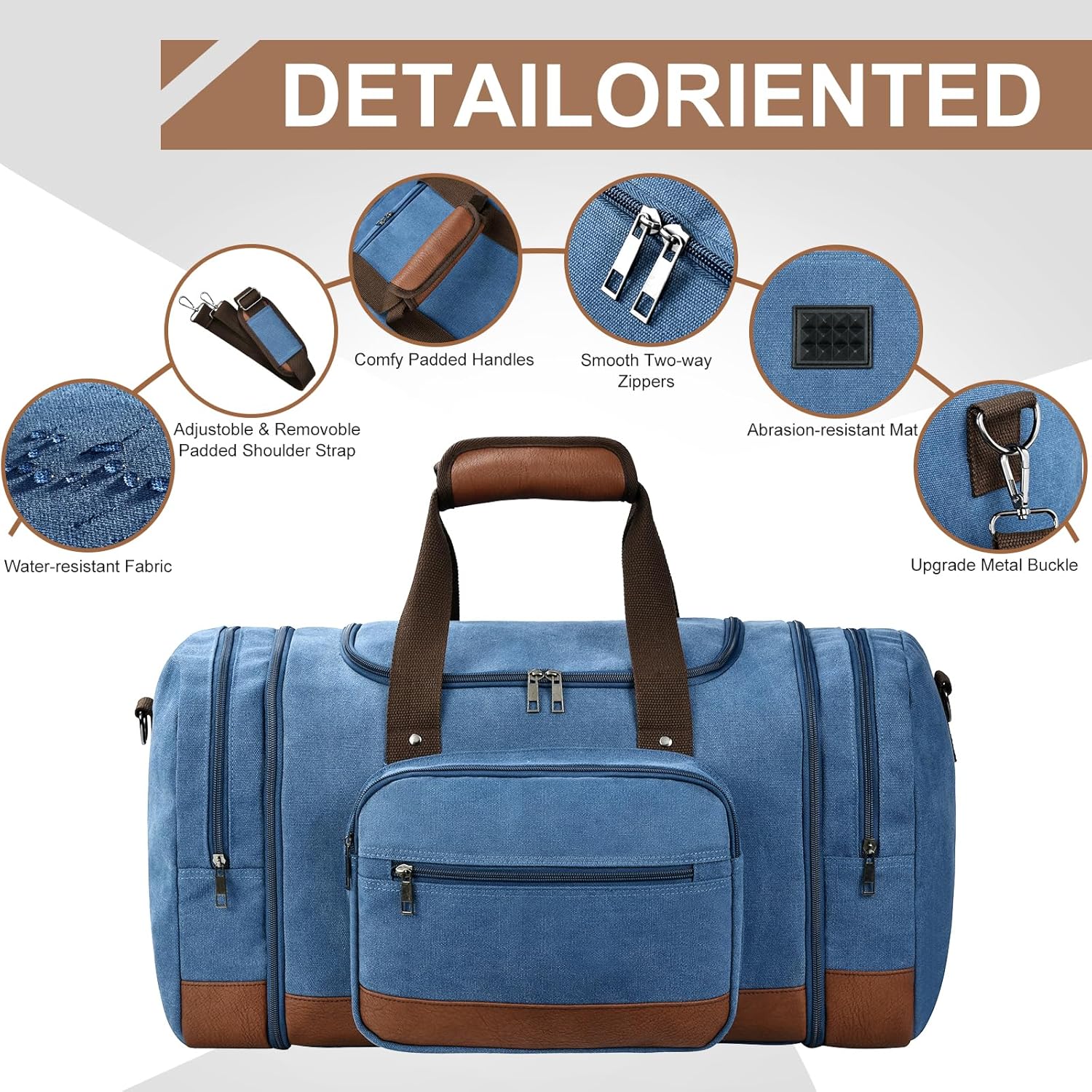 Litvyak Duffle Bag for Travel, Large 60L Canvas Travel Duffel Bags Overnight Weekend Gym Carry On Luggage Bag for Men & Women(Blue) - Image 5