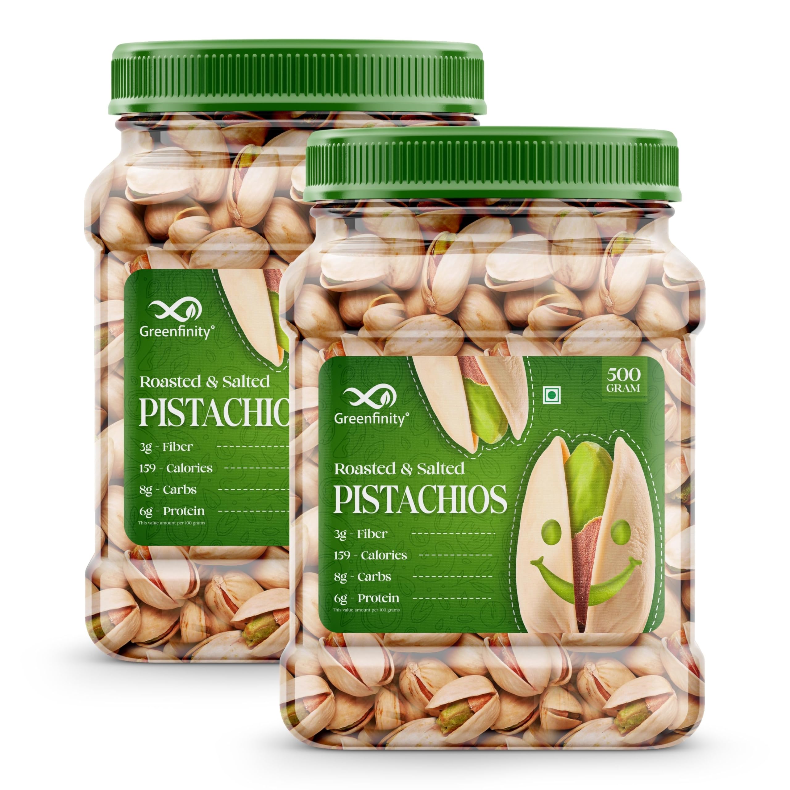 GreenFinity Fresh Whole Roasted Salted Pistachios | Salted Pista With Shell - 1KG