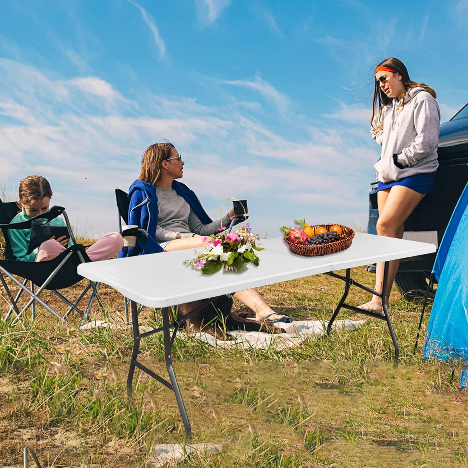 6ft Folding Tables, Heavy Duty HDPE Plastic Portable Folding Table, Utility Indoor Outdoor Foldable Dining Table for Parties, Backyard Events