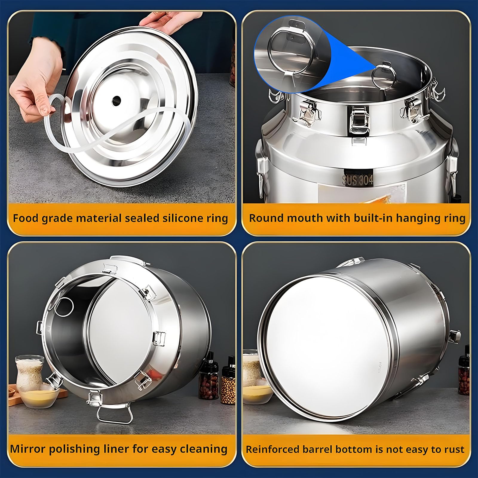 Tanque de fermentación de acero inoxidable sellado para leche con grifo de 15 125 L, contenedor de almacenamiento de leche casera, contenedor de transporte de 40 x 74 cm, ideal para elaboración