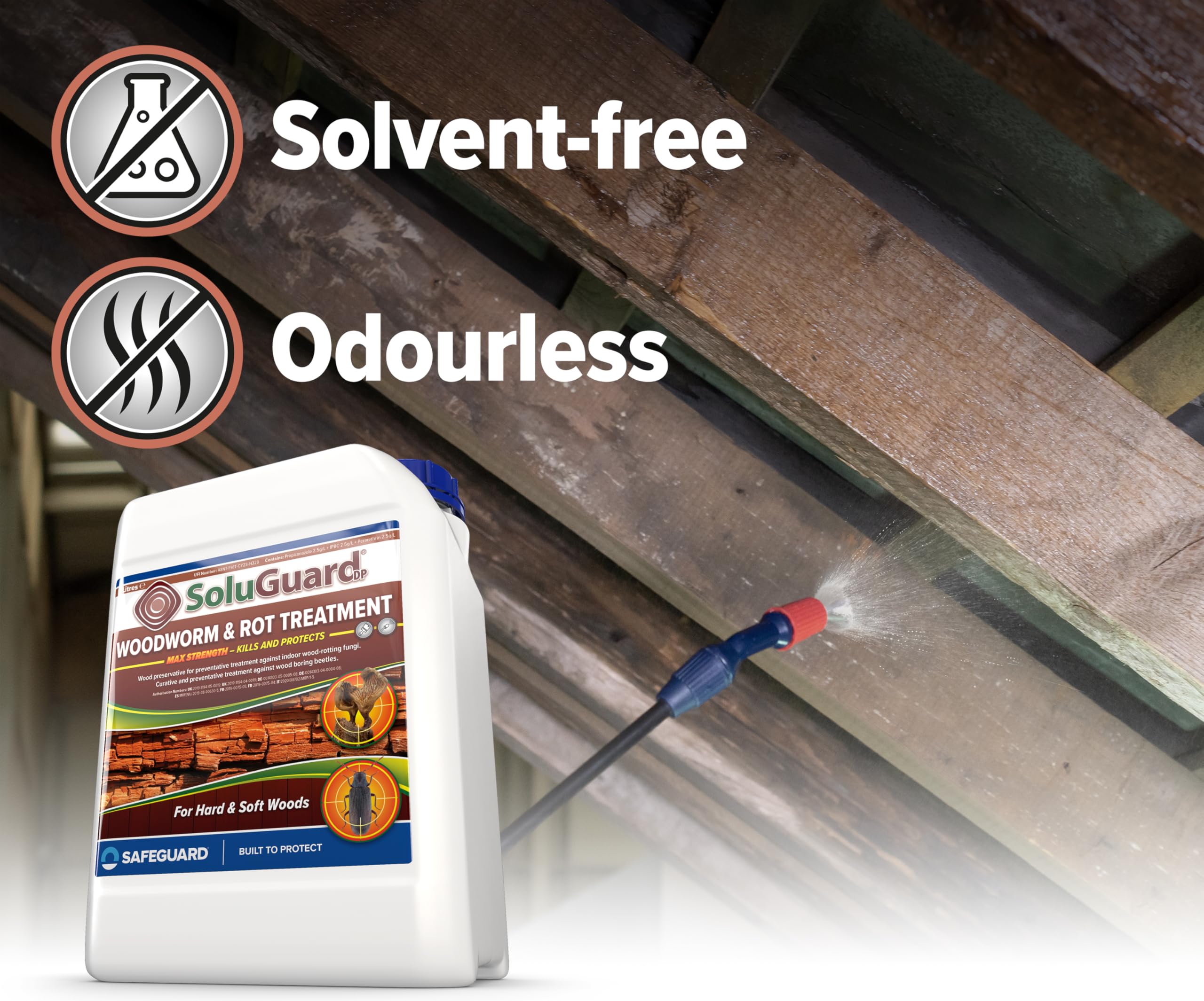 Soluguard Trattamento Tarli & Muffa (5 Litri Trasparente) - Pronto all'Uso, Preservante Senza Solventi - Anti Tarlo e Muffa
