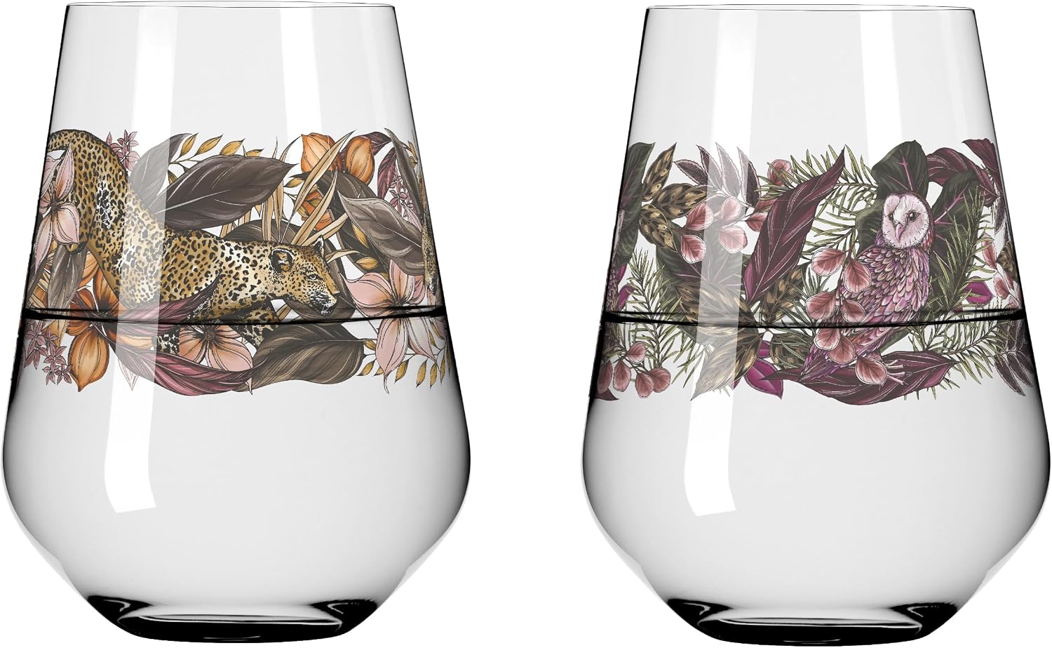 Ritzenhoff 3911002 Universal Glass Set of 2, 500 ml, Shadow Fauna Set No. 2, Jungle Motif, Colourful, Made in Germany