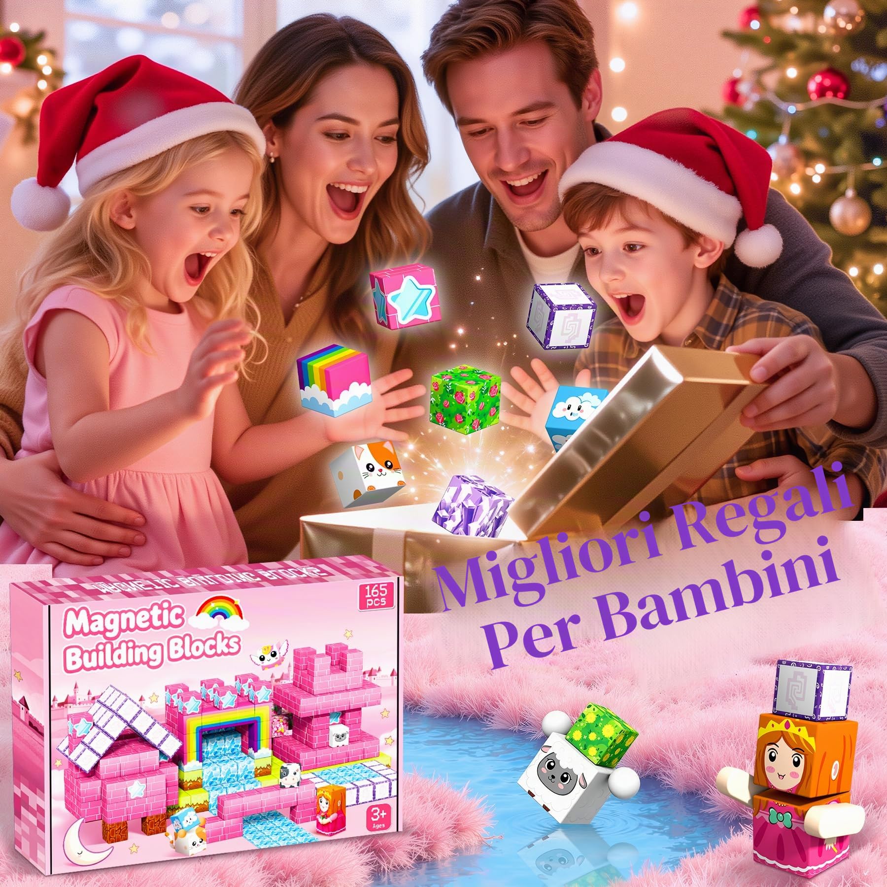 Costruzioni Magnetiche per Bambini - 165 Pezzi blocchi magnetici per Bambini 3 Anni, Giocattoli Sensoriali STEM Giocattoli da Costruzione 3 4 5 6 7 8 Anni