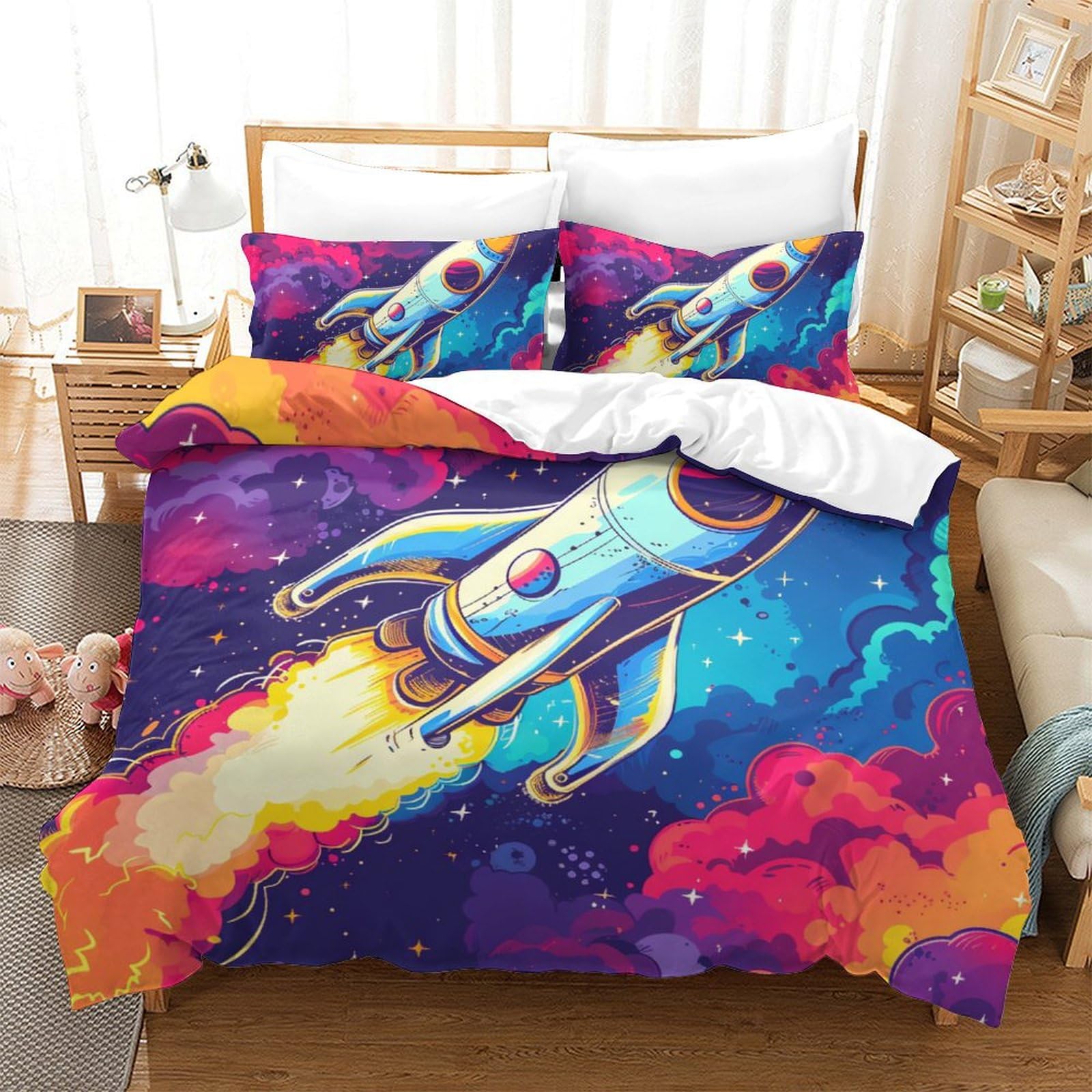 Housse de couette la fusée parure de lit 3D originale à offrir pour chambre d'enfant