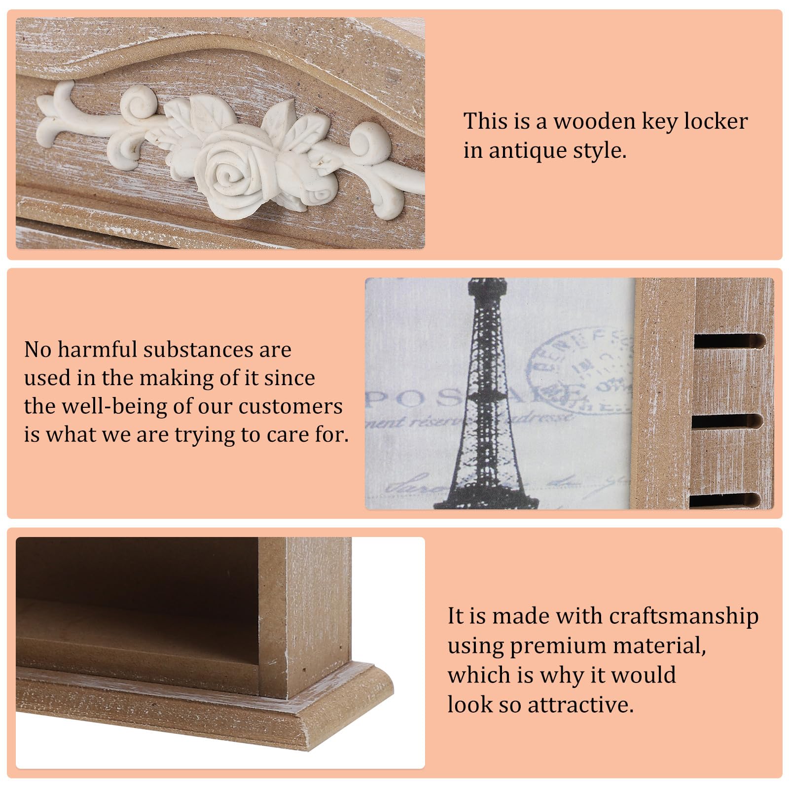 HOMSFOU Boîte à Clés en Bois Murale avec Porte-photo 6 Crochets Casier à Clés Décoratif pour Maison et Bureau Rangement Pratique Style Ancien Utilisation Couleur Style