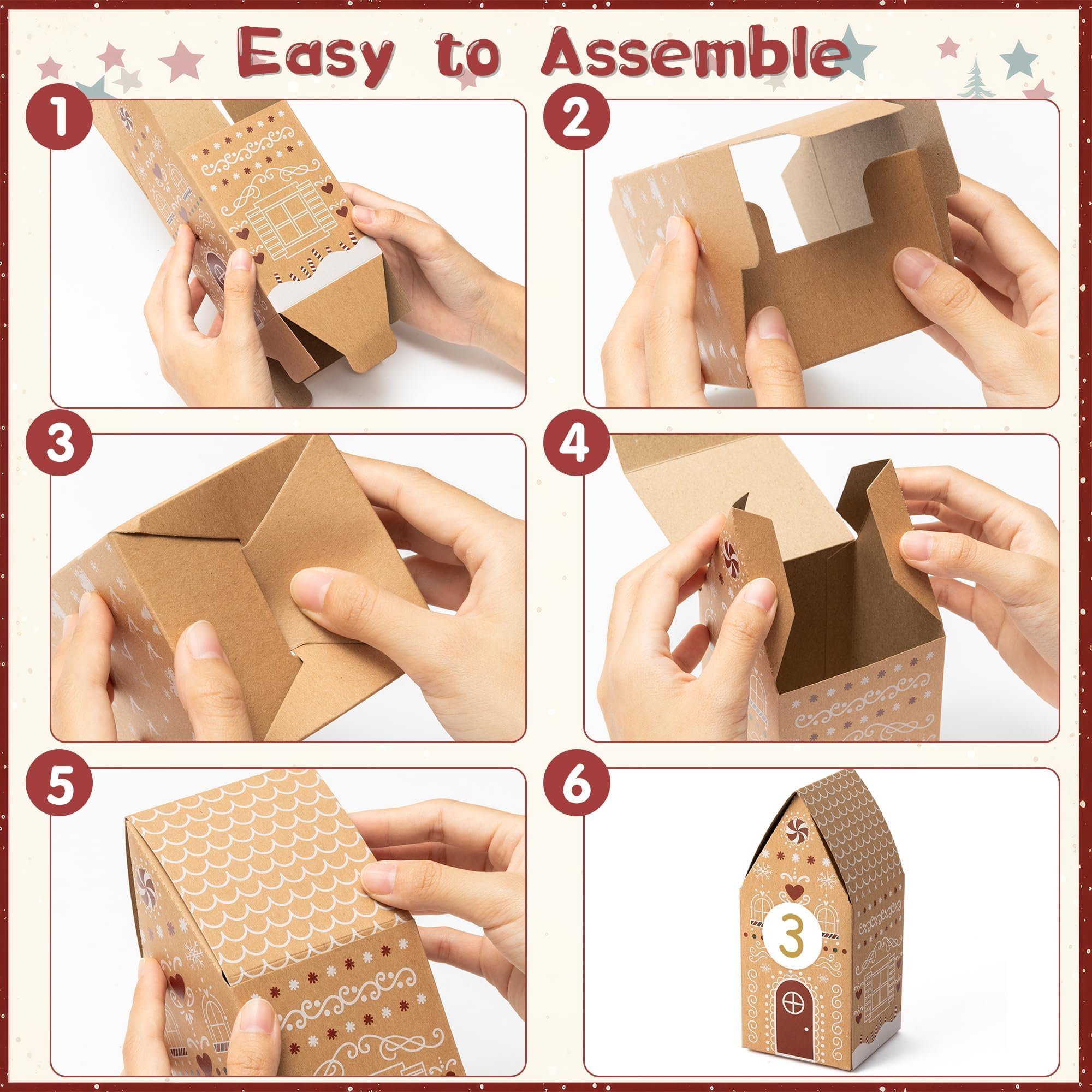 28Pcs Weihnachten Adventskalender Süßigkeiten Leckereien Boxen Leere Adventskalender Boxen zum Befüllen 24 Tage Weihnachten Advent Countdown Nummer Label Aufkleber Geschenkboxen Lebkuchenhaus