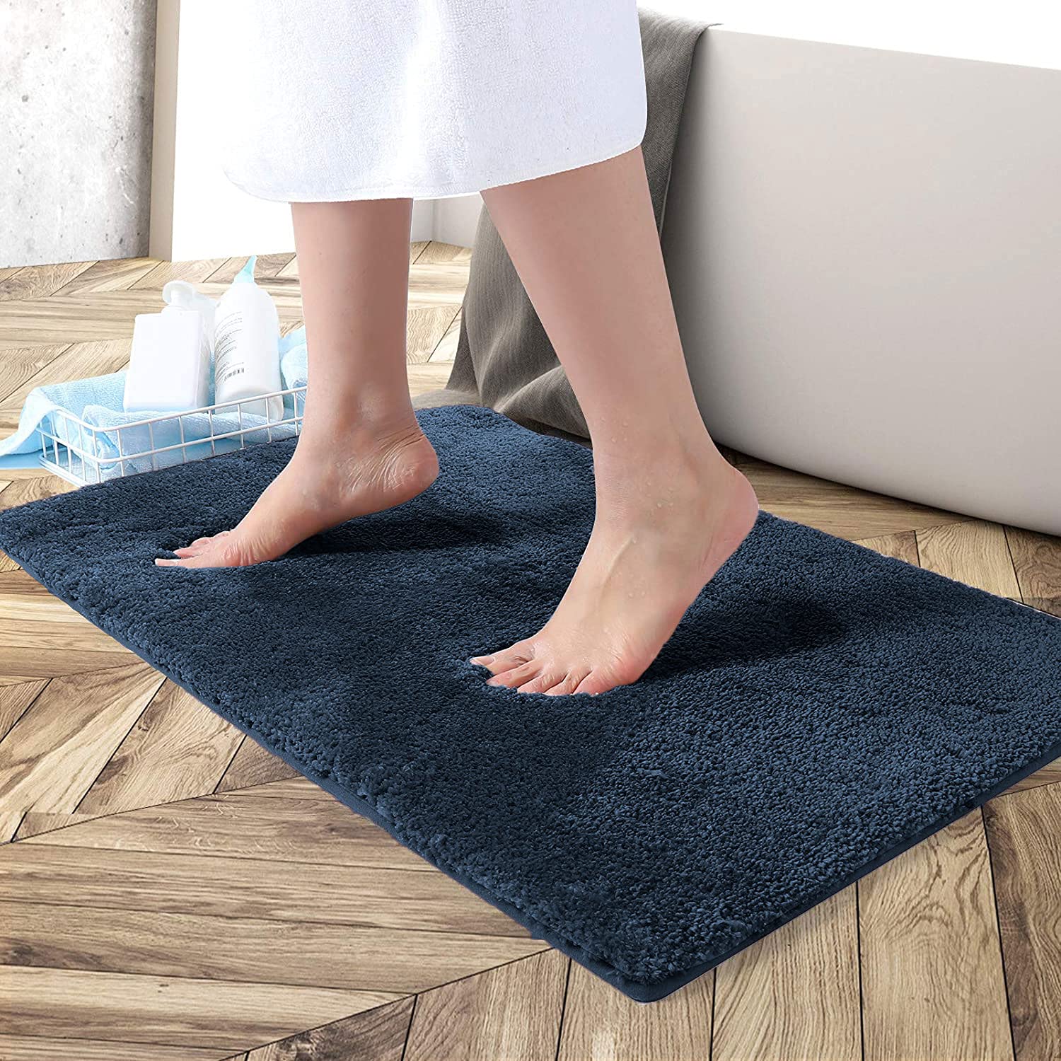 Luxe Home Bathmat 2500 GSM Microfiber Anti Skid Slip Water Absorbent Machine Washable and Quick Dry Newman Mats for Bathroom, Kitchen, Entrance ( Navy Blue , 45cm x 75cm , Pack of 1 )