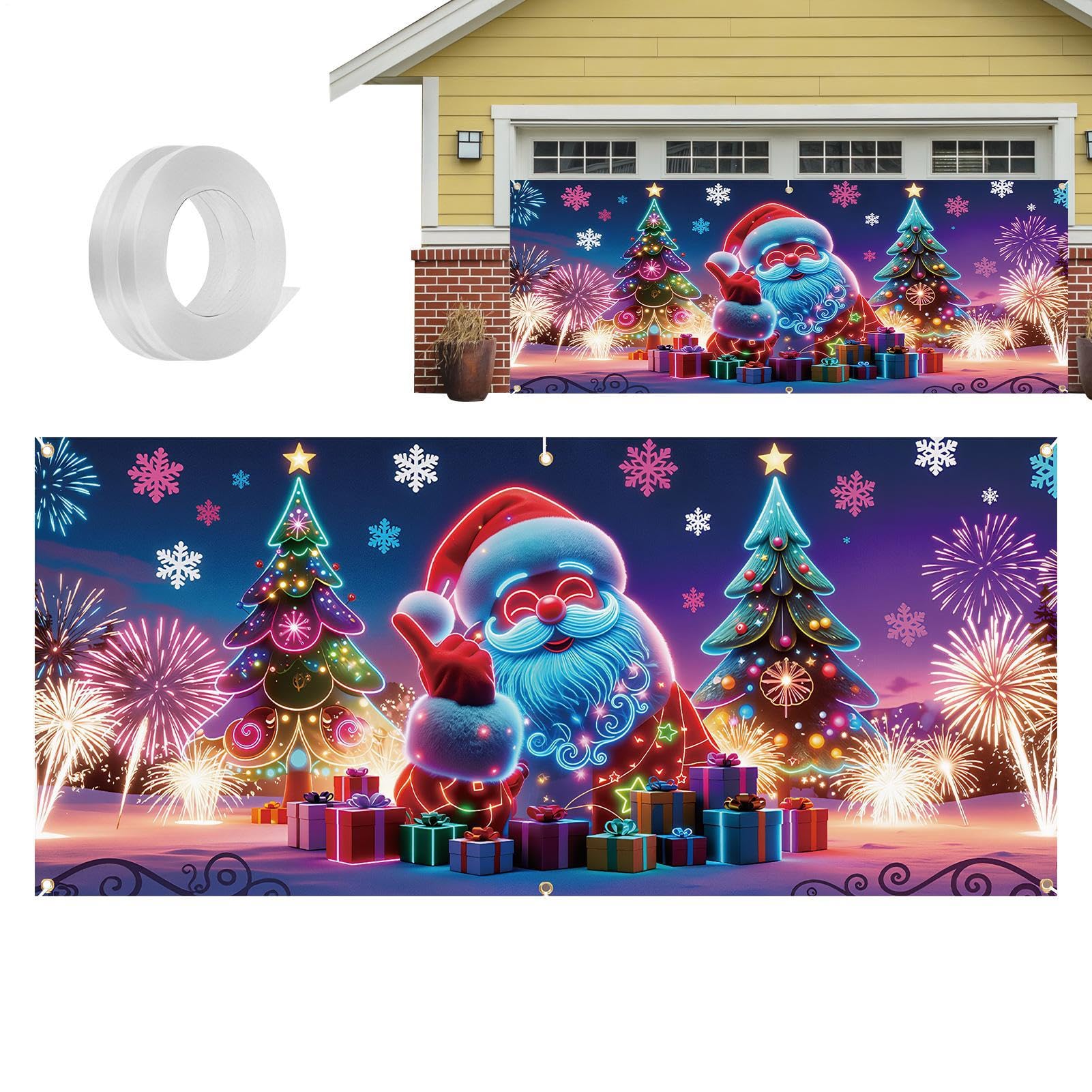 Bannière porte de garage Noël 4x1,8 m grand format pour décoration DIY