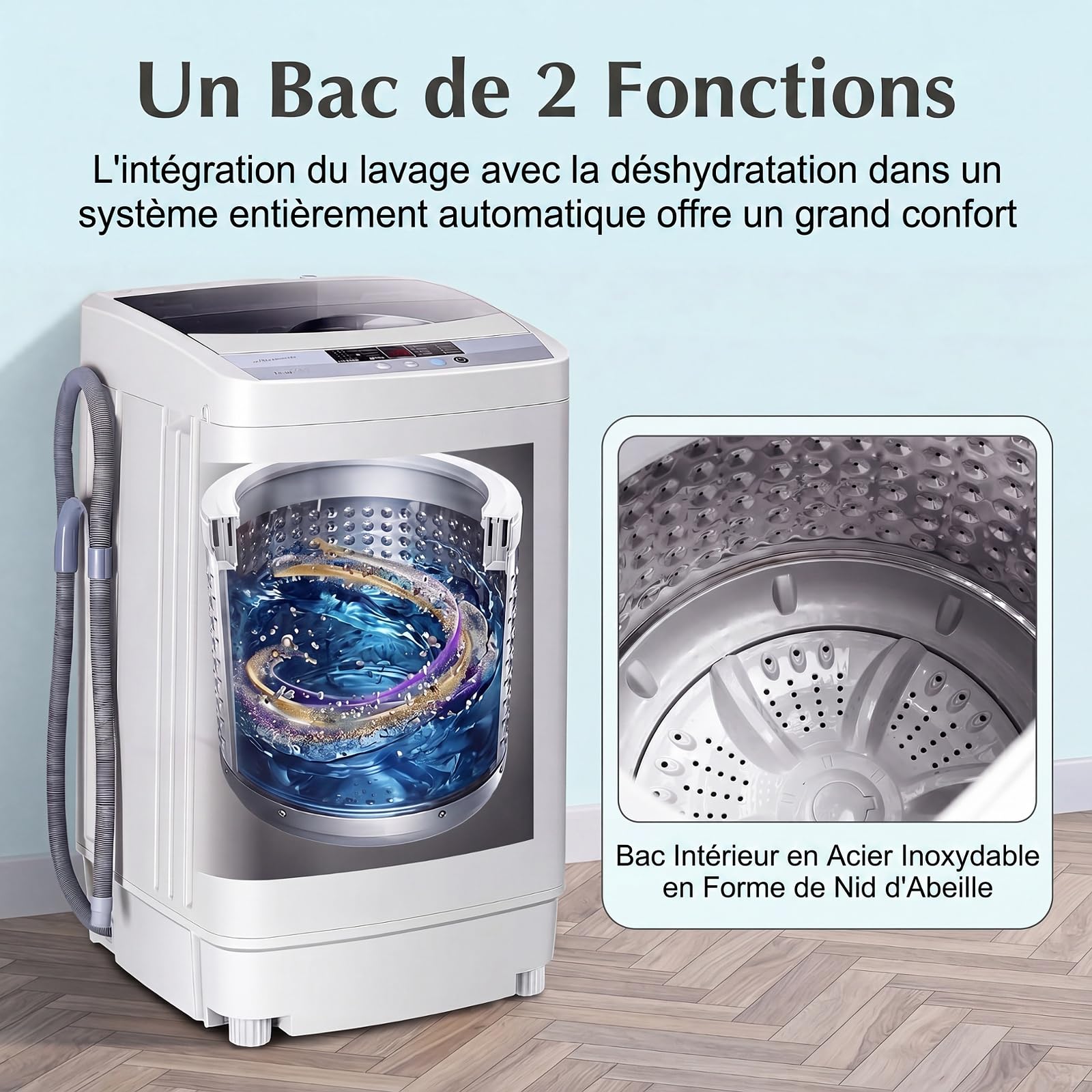 GYMAX Lave-Linge Automatique, Mini Machine à Laver 4,5 KG, 10 Programmes, 8 Niveaux d'Eau, avec Affichage LED, Pompe de Vidange, pour Maison, Appartement, Camping, Dortoir