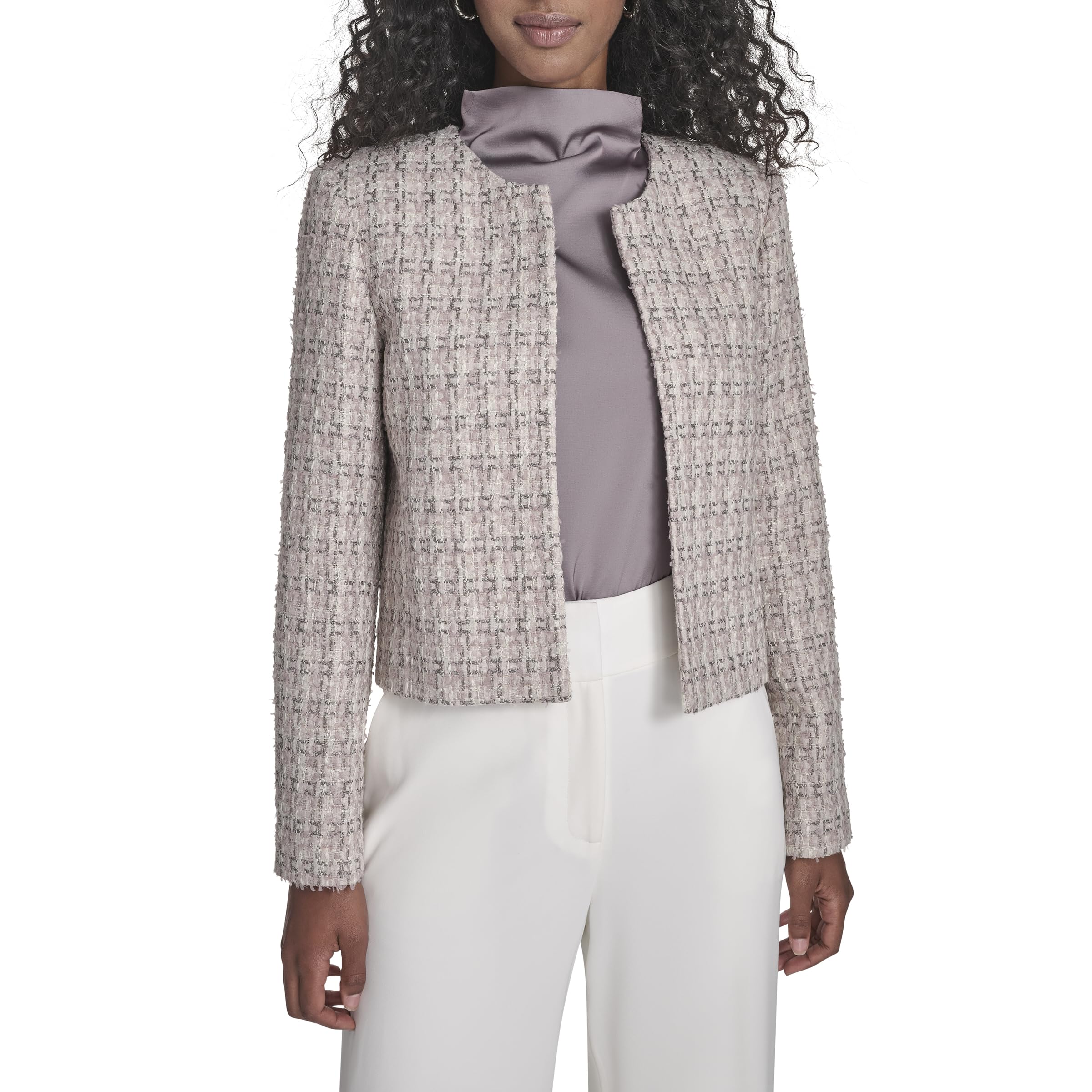 Calvin Klein Womens Shoulder Padding Open Front Jacket
