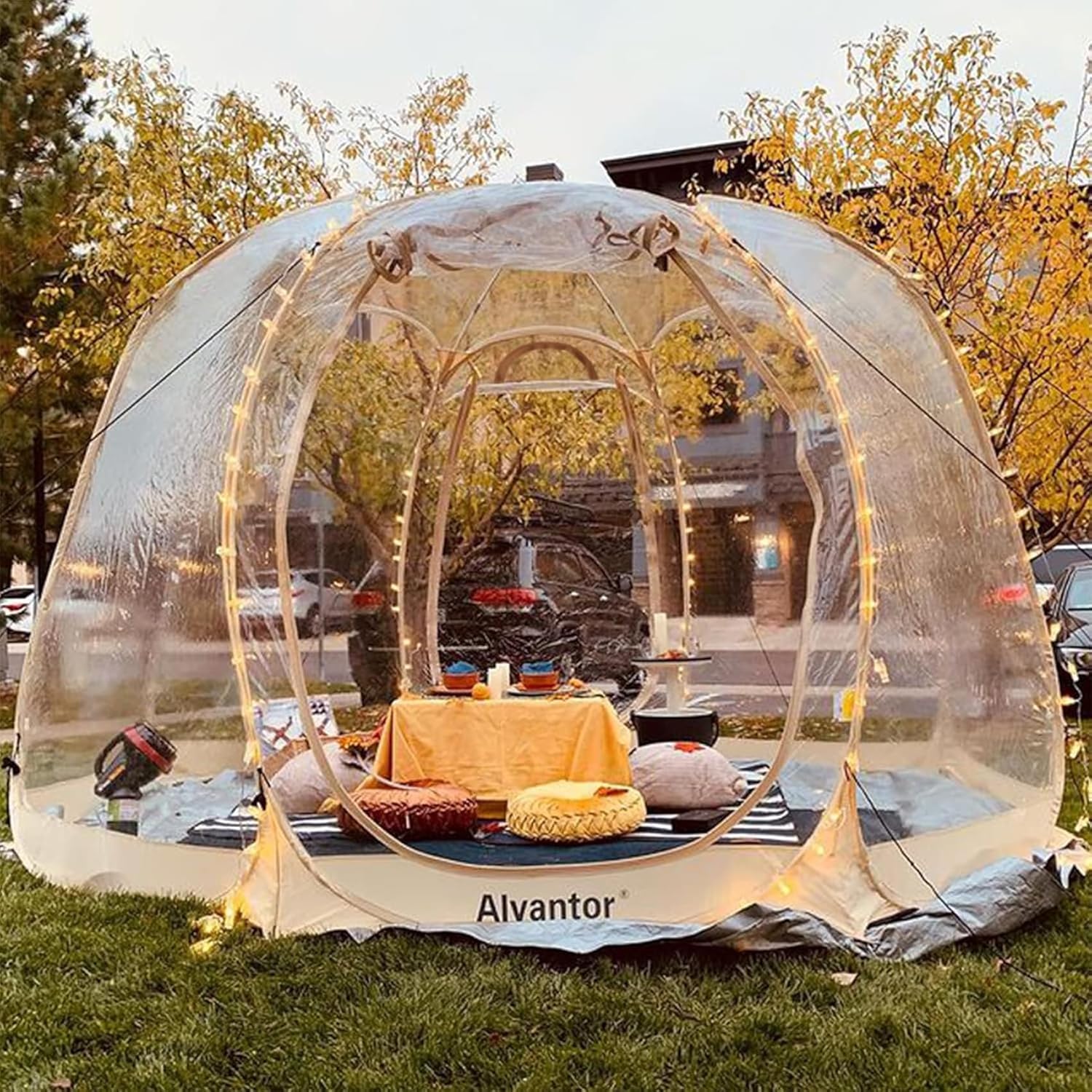Alvantor Pop Up Bubble Tent - 12’ x 12’ Instant Igloo Tent - 8-10 Person Screen House for Patios - Large Oversize Weather Proof Pod - Cold Protection Camping - Beige