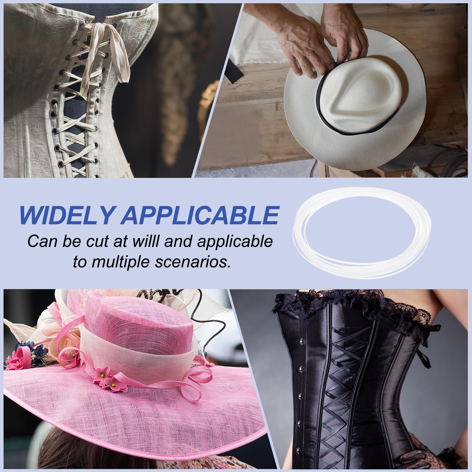 PATIKIL 4mm x 1.3mm x 10 Iarde Stecche per Cucire, 2 Rotoli Stecche per Corsetti Plastica Pp Corsetto Stecca per Bambole Fatte a Mano, Cappello, Borse, Abiti, Fai da Te, Trasparenti