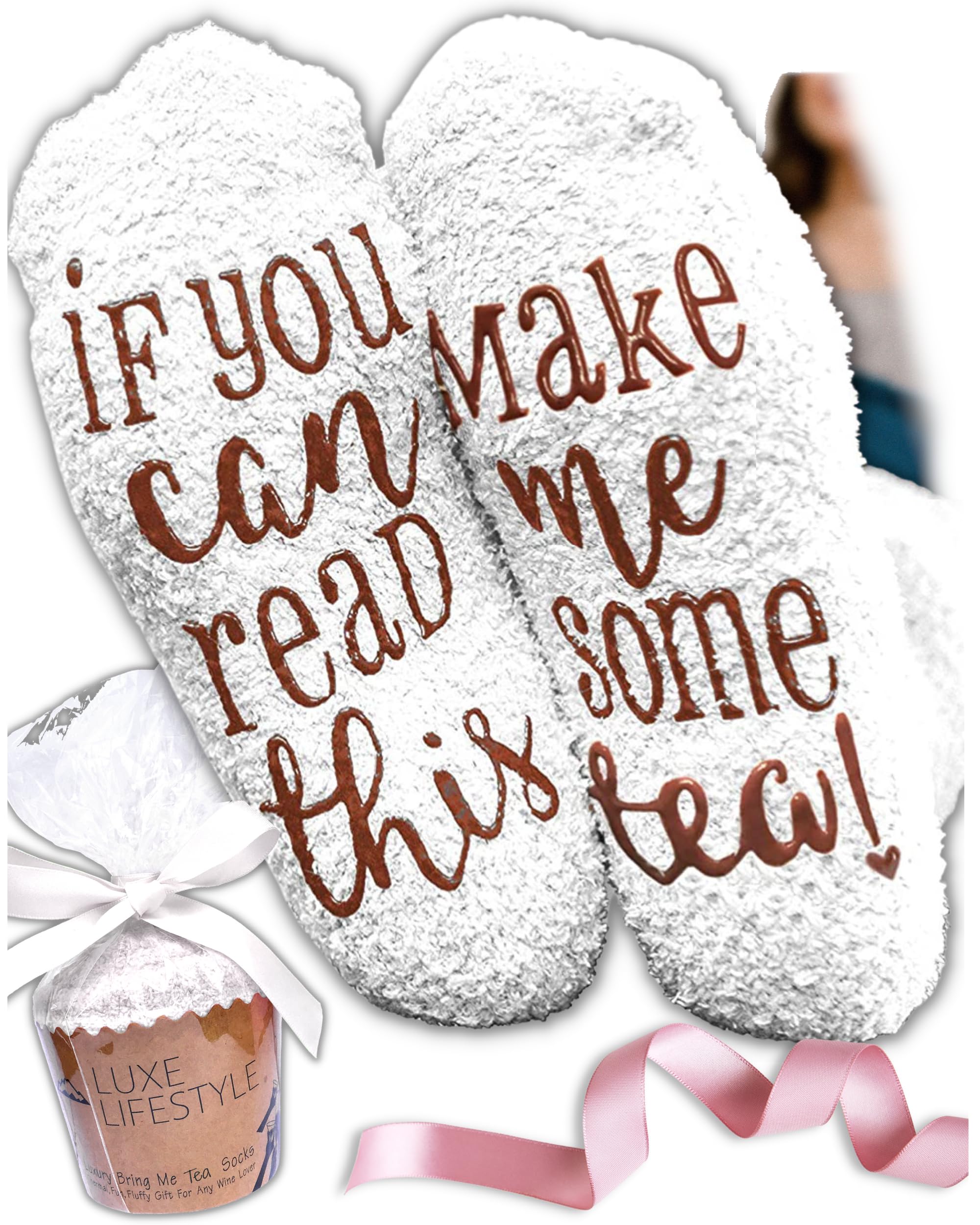 Gifts for Her - Funny “If You Can Read This Bring Me Some Tea, Wine & More!” Cupcake Socks - Birthday Gifts for Women