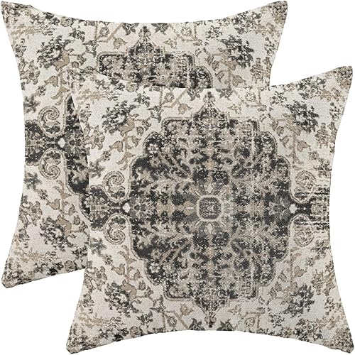 Miniatura 1 de Juego de 2 fundas de almohada bohemias de 16 x 16 pulgadas, fundas de cojín con patrón de alfombra, diseño étnico naranja quemado amarillo étnico,