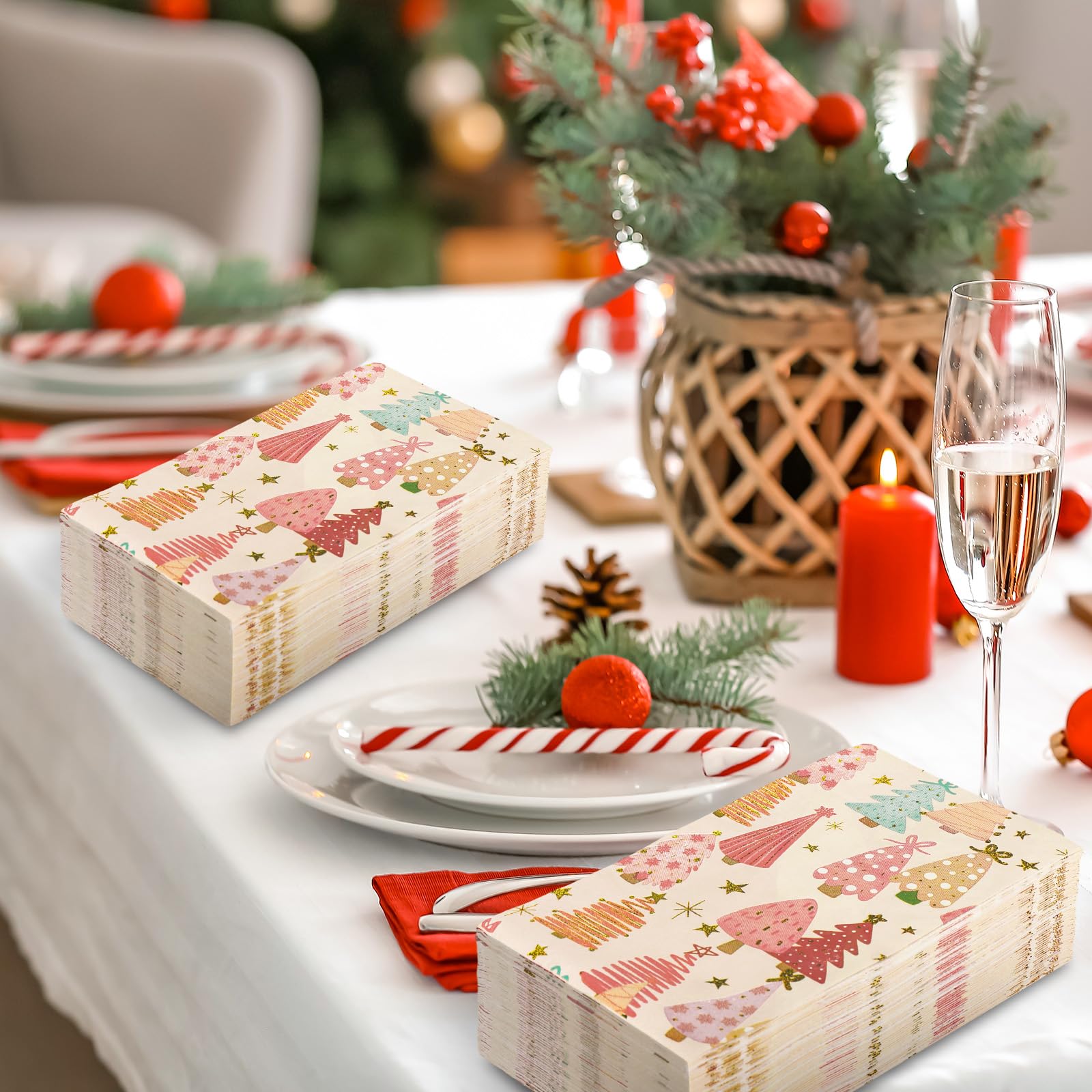 Lot De 100 Serviettes En Papier De Noël Avec Motif Floral