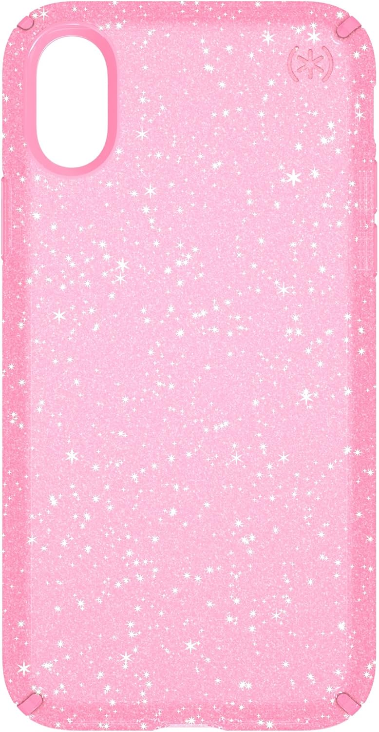 Speck iPhone XS Presidio Clear + Glitter Case, Scratch-Resistant IMPACTIUM 8-Foot Drop Protected iPhone Case that Resists UV Yellowing, Gold Glitter/Bella Pink